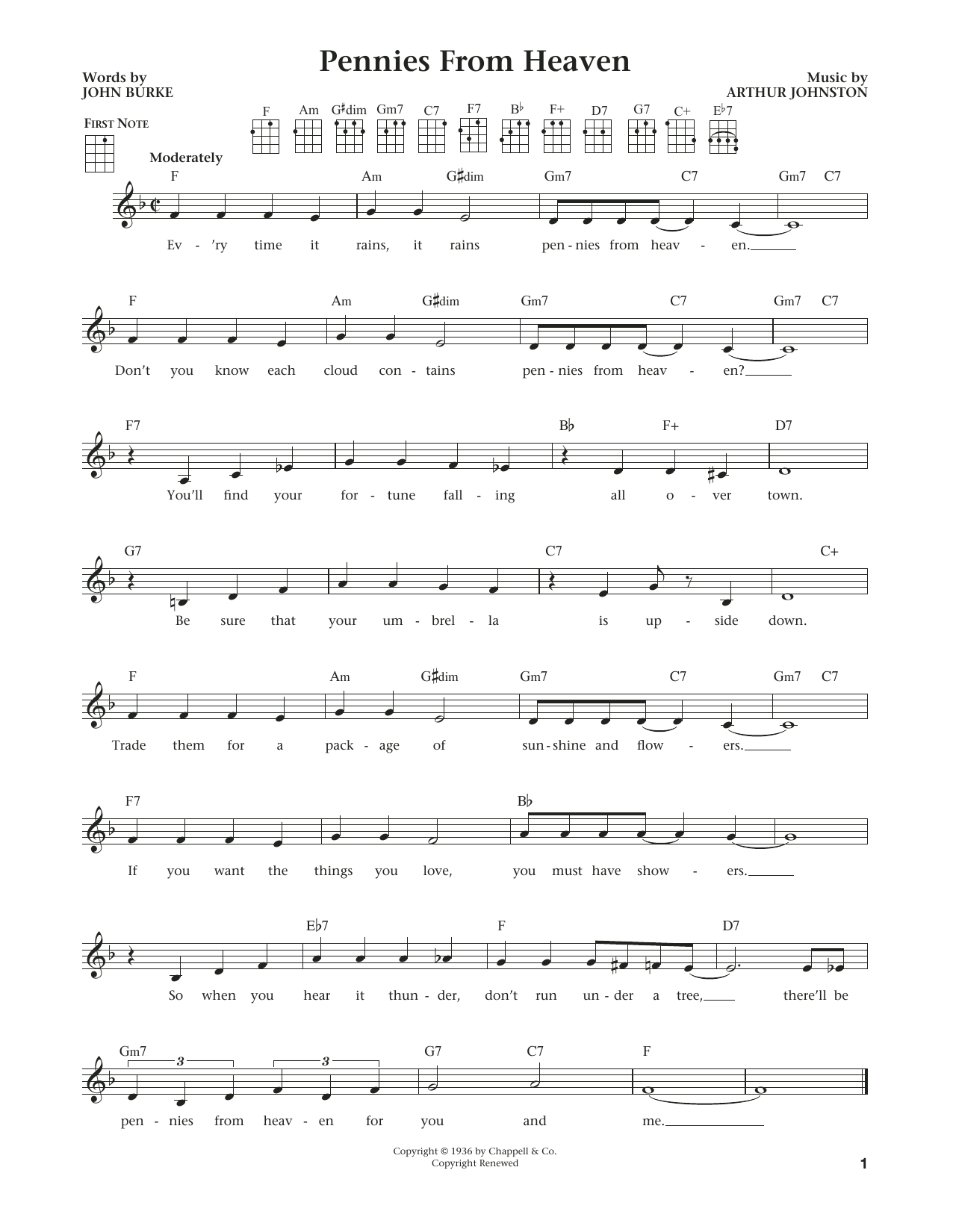 John Burke Pennies From Heaven (from The Daily Ukulele) (arr. Liz and Jim Beloff) sheet music notes and chords arranged for Ukulele
