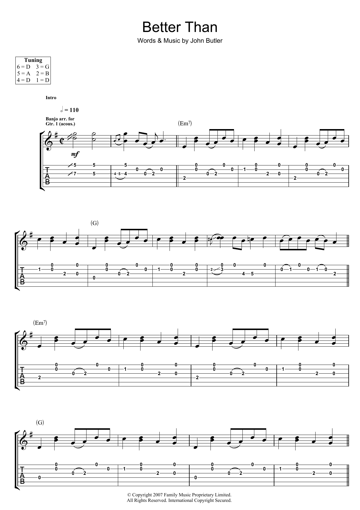 John Butler Better Than sheet music notes and chords arranged for Guitar Tab