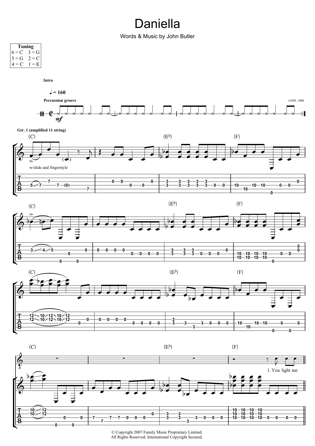 John Butler Daniella sheet music notes and chords arranged for Guitar Tab