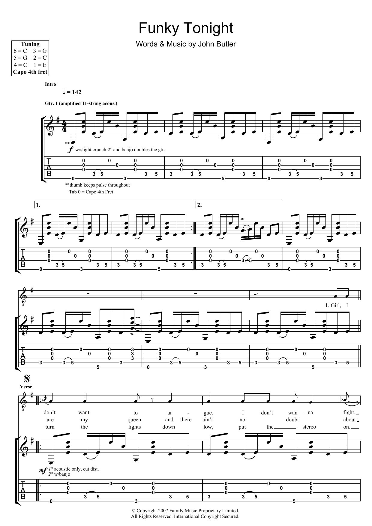 John Butler Funky Tonight sheet music notes and chords arranged for Guitar Tab