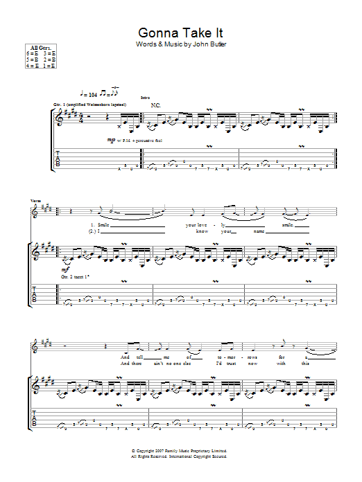John Butler Gonna Take It sheet music notes and chords arranged for Guitar Tab