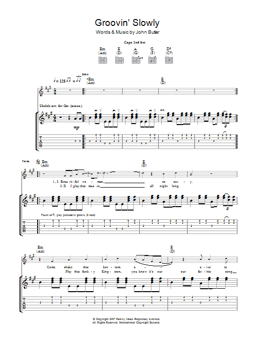 John Butler Groovin' Slowly sheet music notes and chords arranged for Guitar Tab