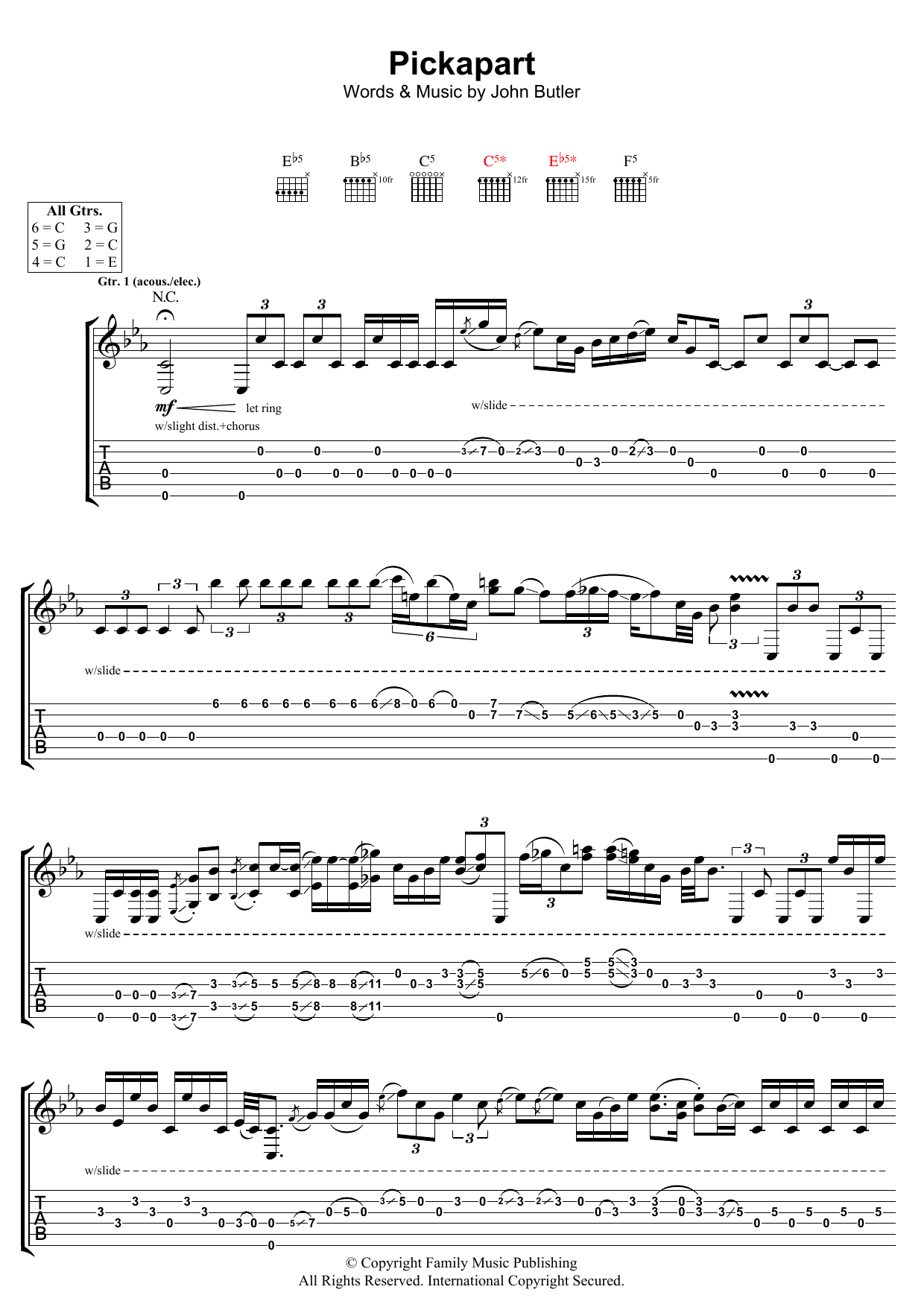 John Butler Pickapart sheet music notes and chords arranged for Guitar Tab