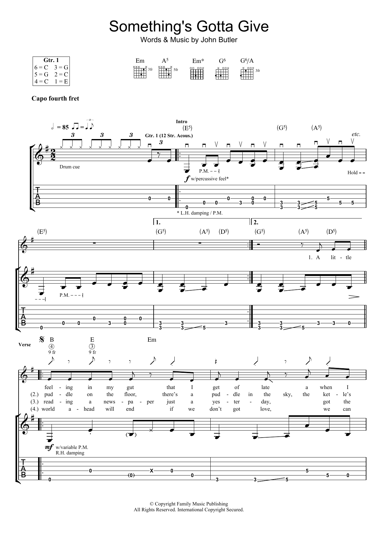 John Butler Something's Gotta Give sheet music notes and chords arranged for Guitar Tab