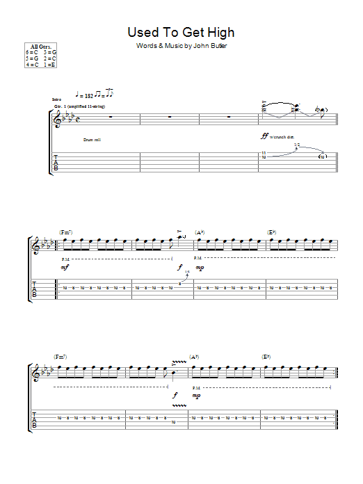 John Butler Used To Get High sheet music notes and chords arranged for Guitar Tab