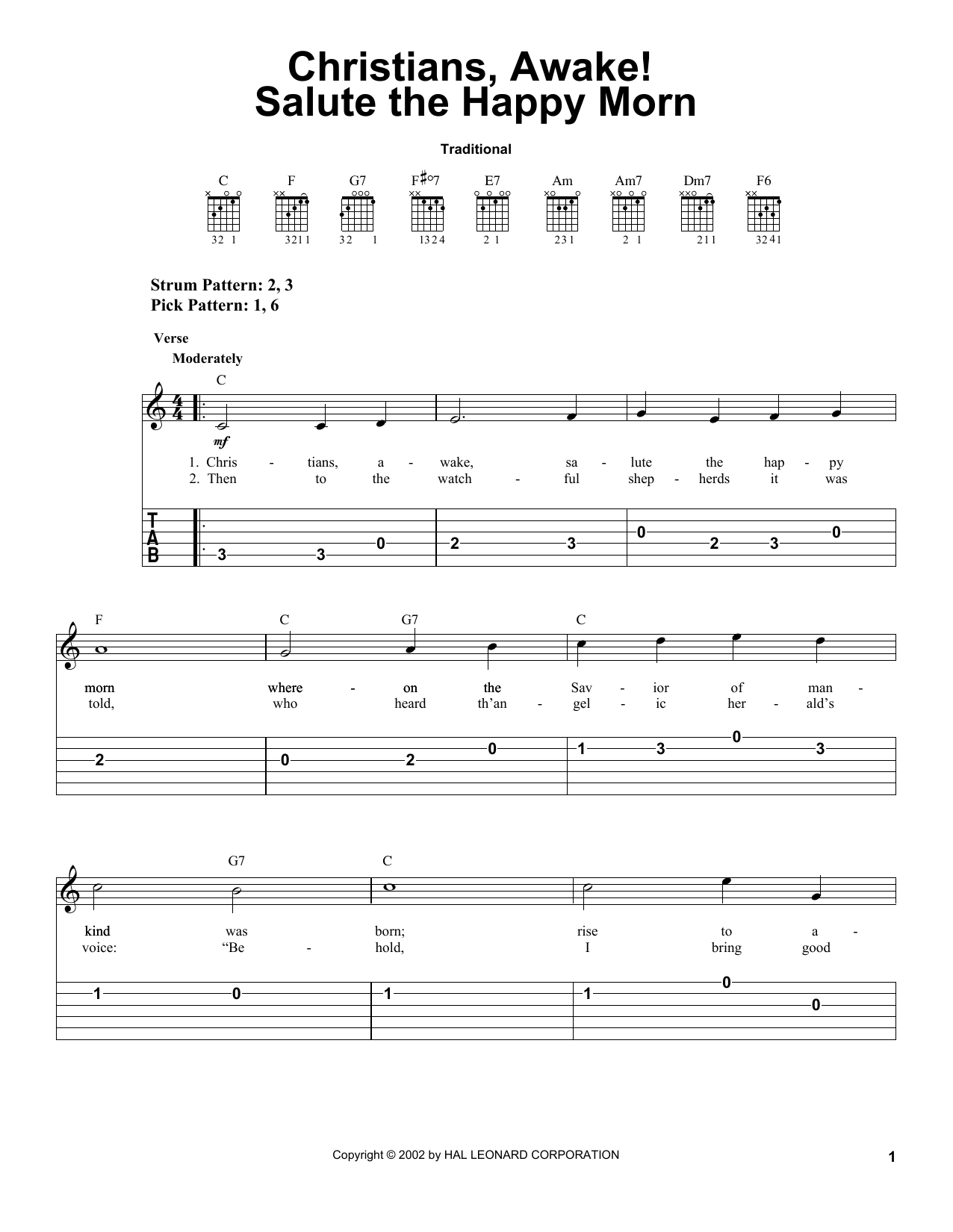 John Byrom Christians, Awake! Salute The Happy Morn sheet music notes and chords arranged for Easy Guitar Tab