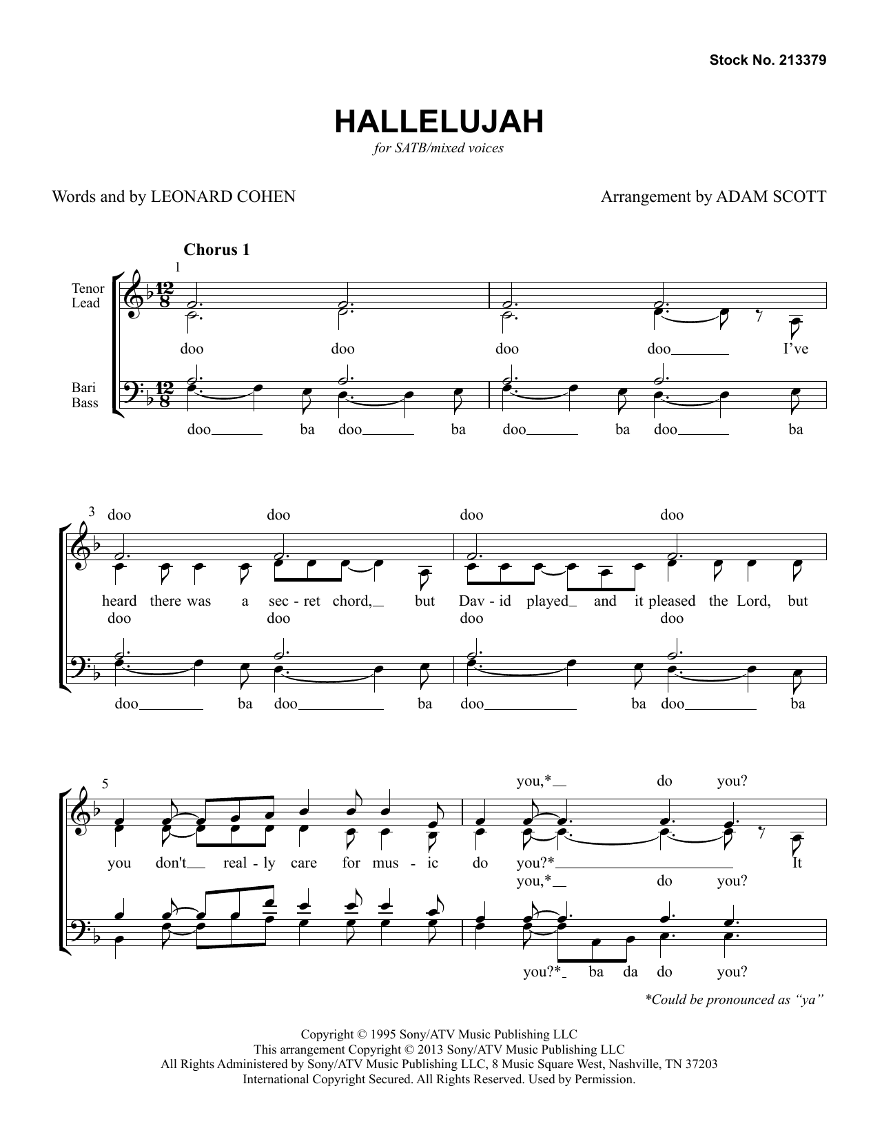 John Cale Hallelujah (arr. Adam Scott) sheet music notes and chords arranged for SATB Choir