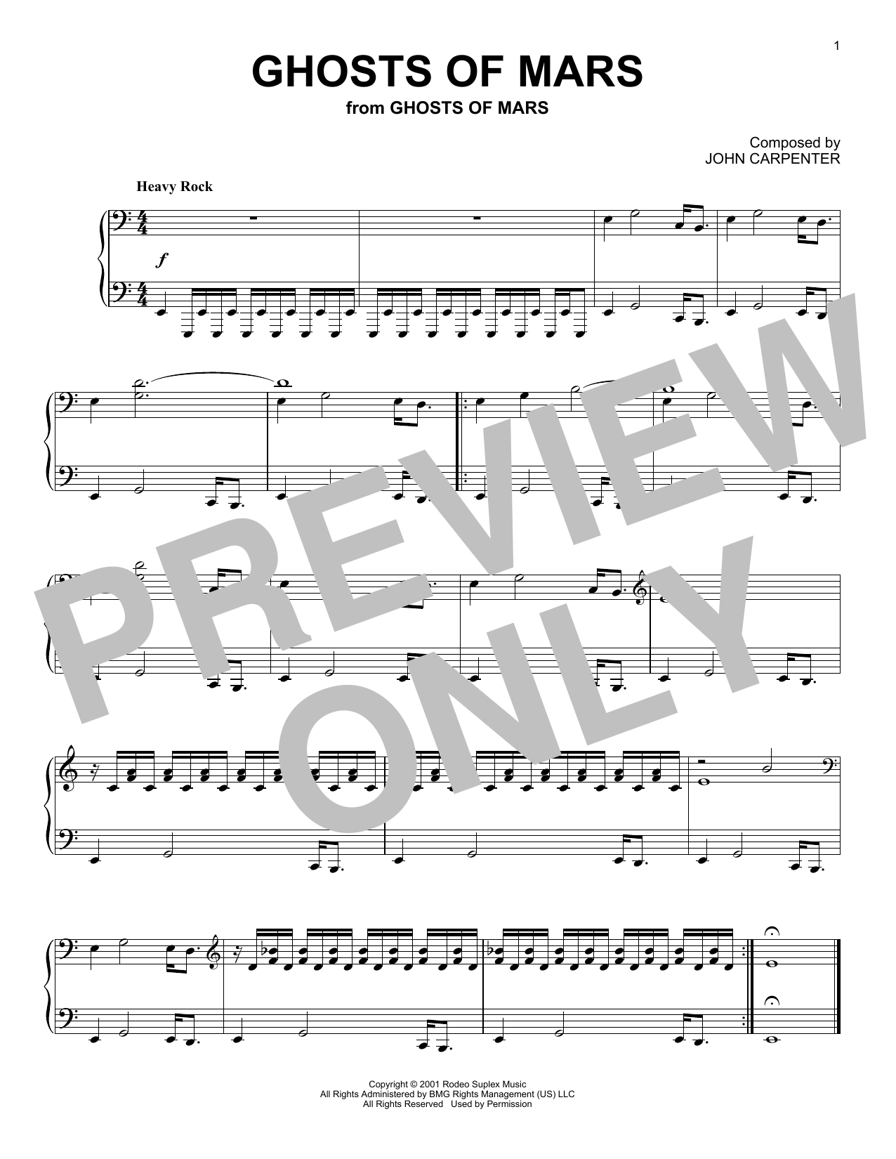 John Carpenter Ghosts Of Mars sheet music notes and chords arranged for Piano Solo
