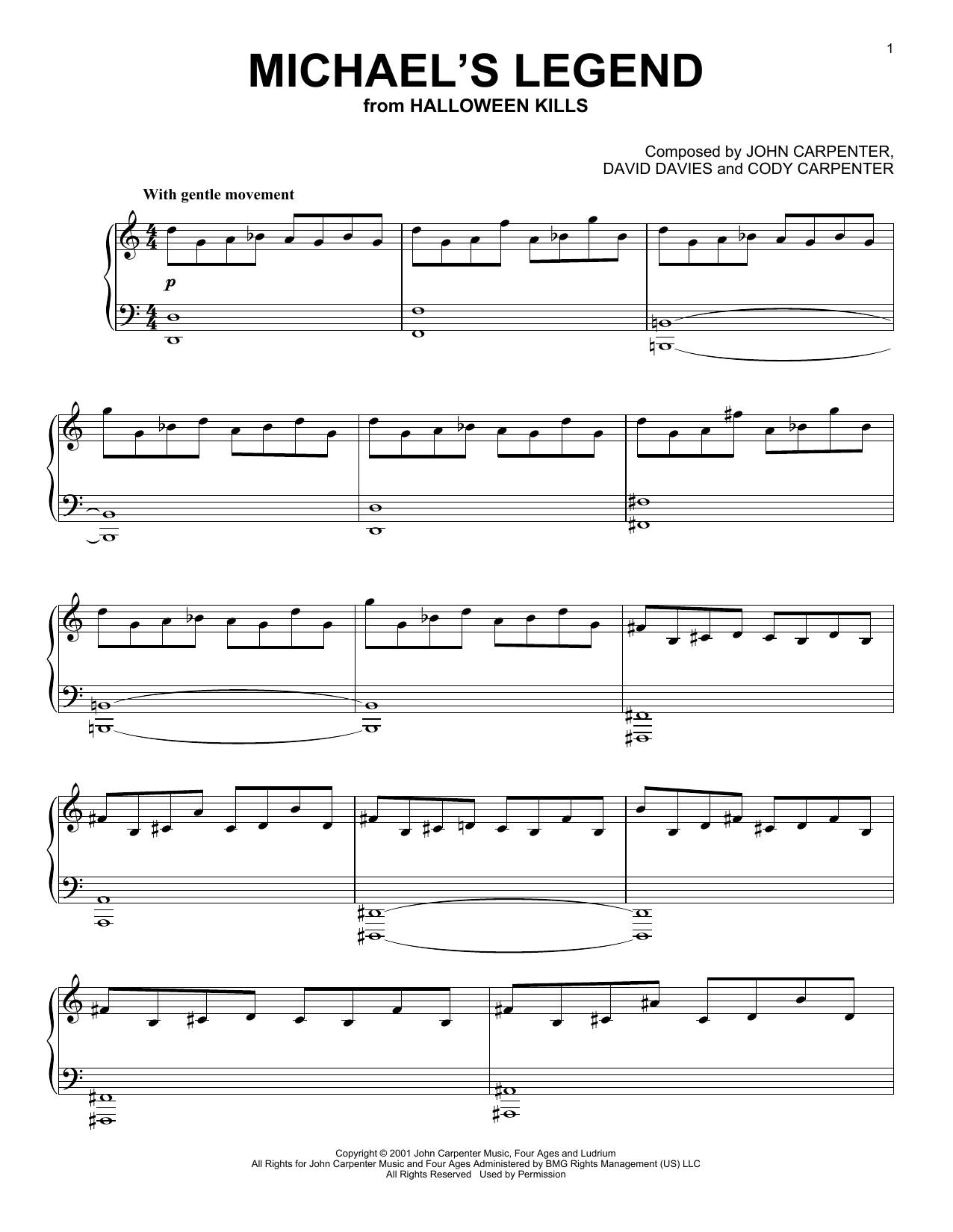 John Carpenter Michael's Legend (from Halloween Kills) sheet music notes and chords arranged for Piano Solo