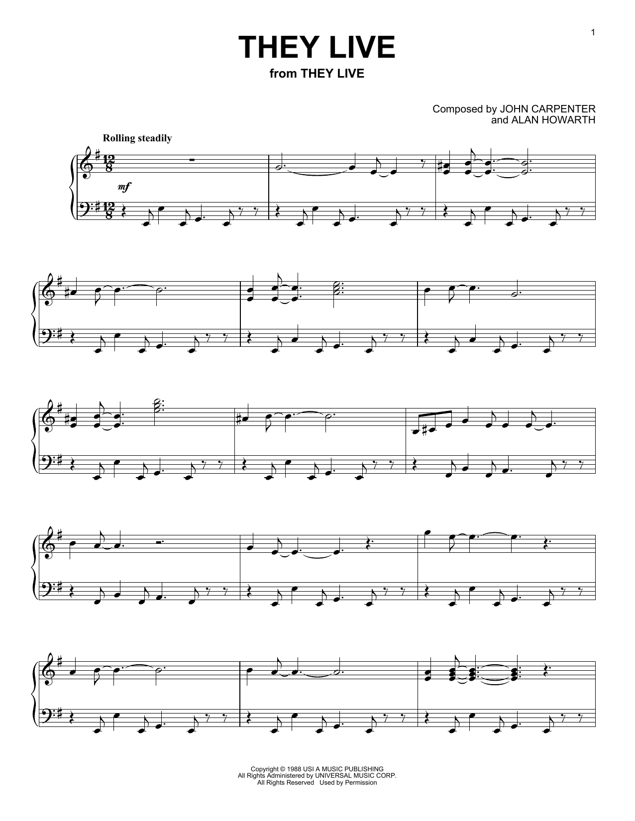 John Carpenter They Live sheet music notes and chords arranged for Piano Solo