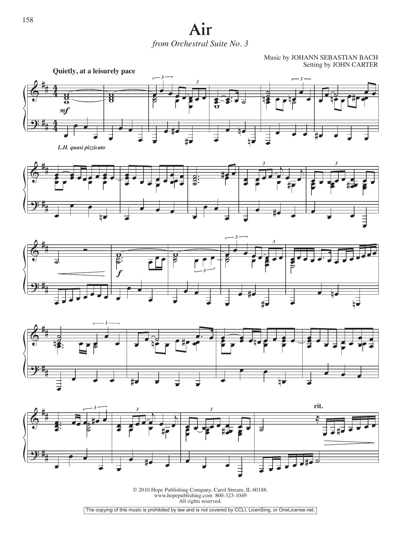 John Carter Air from Orchestral Suite No. 3 sheet music notes and chords arranged for Piano Solo