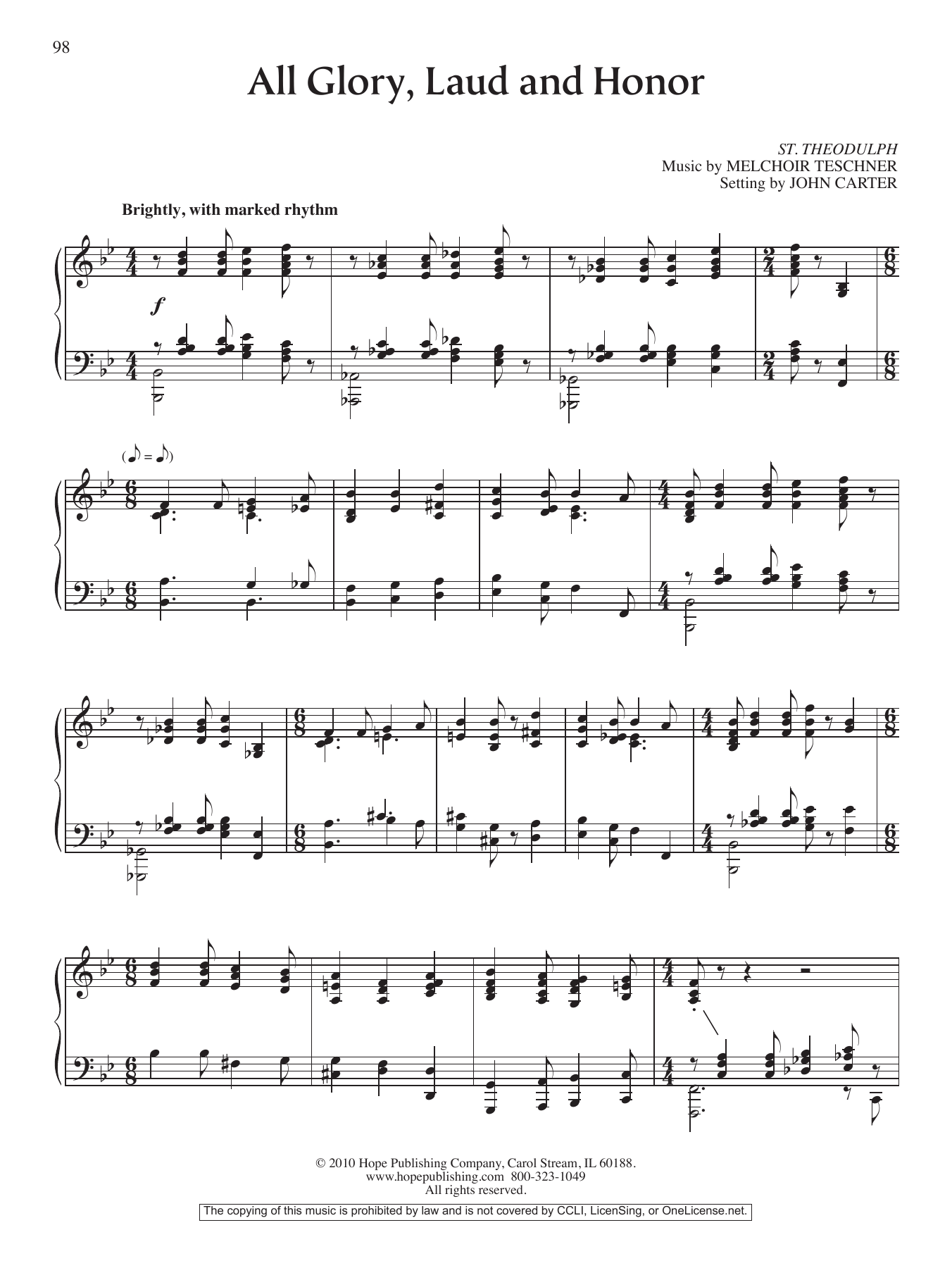 John Carter All Glory, Laud and Honor sheet music notes and chords arranged for Piano Solo
