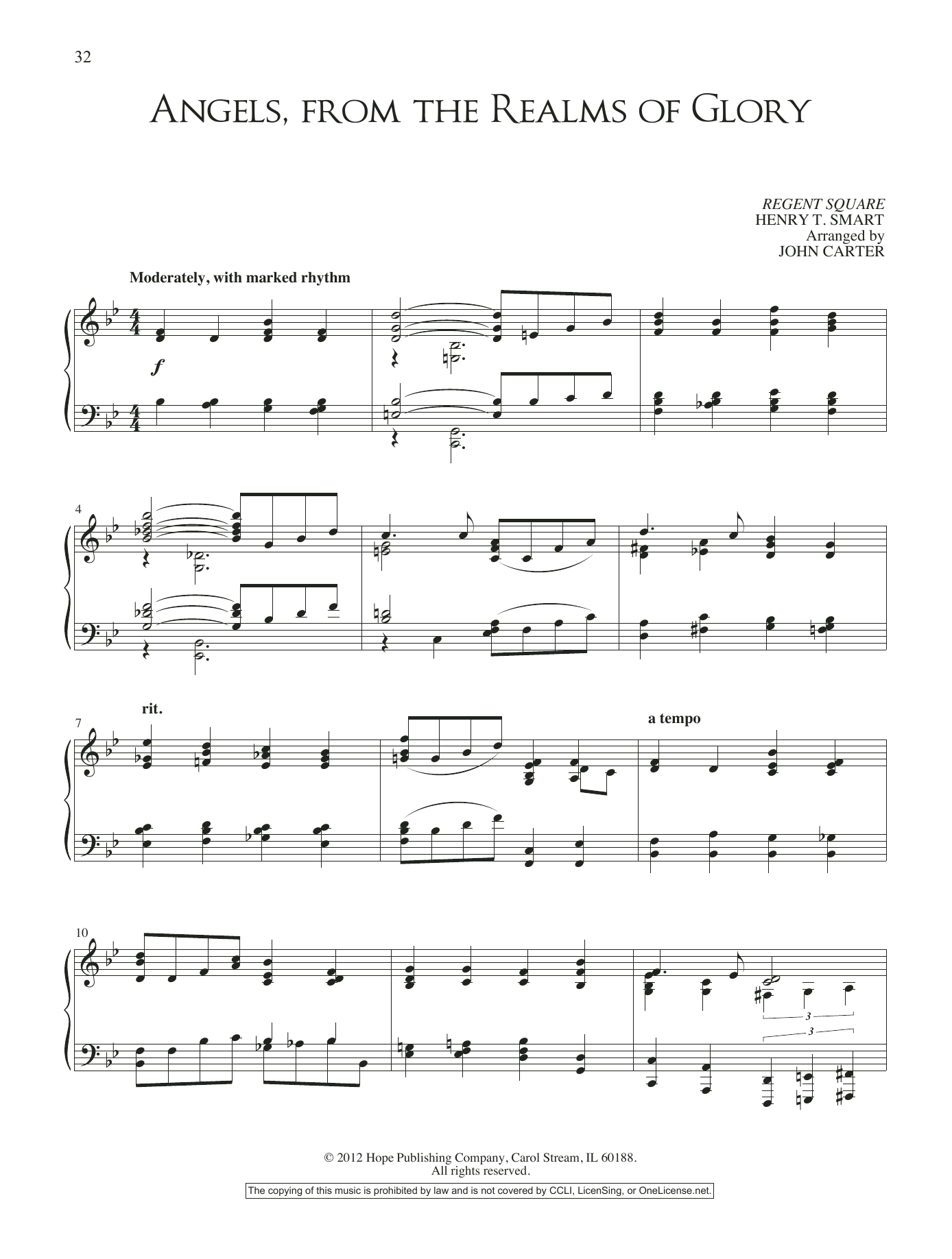 John Carter Angels, From The Realms Of Glory sheet music notes and chords arranged for Piano Solo