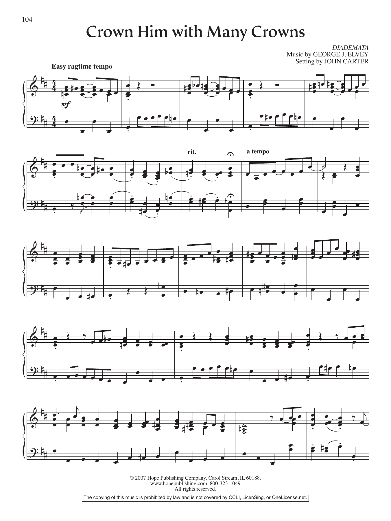 John Carter Crown Him with Many Crowns sheet music notes and chords arranged for Piano Solo