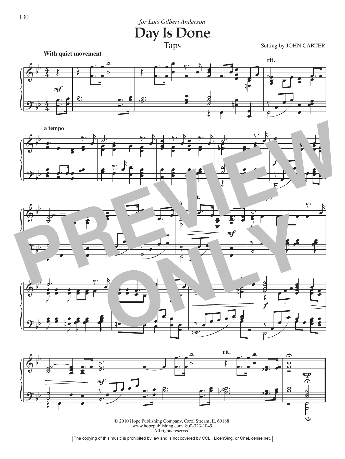John Carter Day Is Done (Taps) sheet music notes and chords arranged for Piano Solo