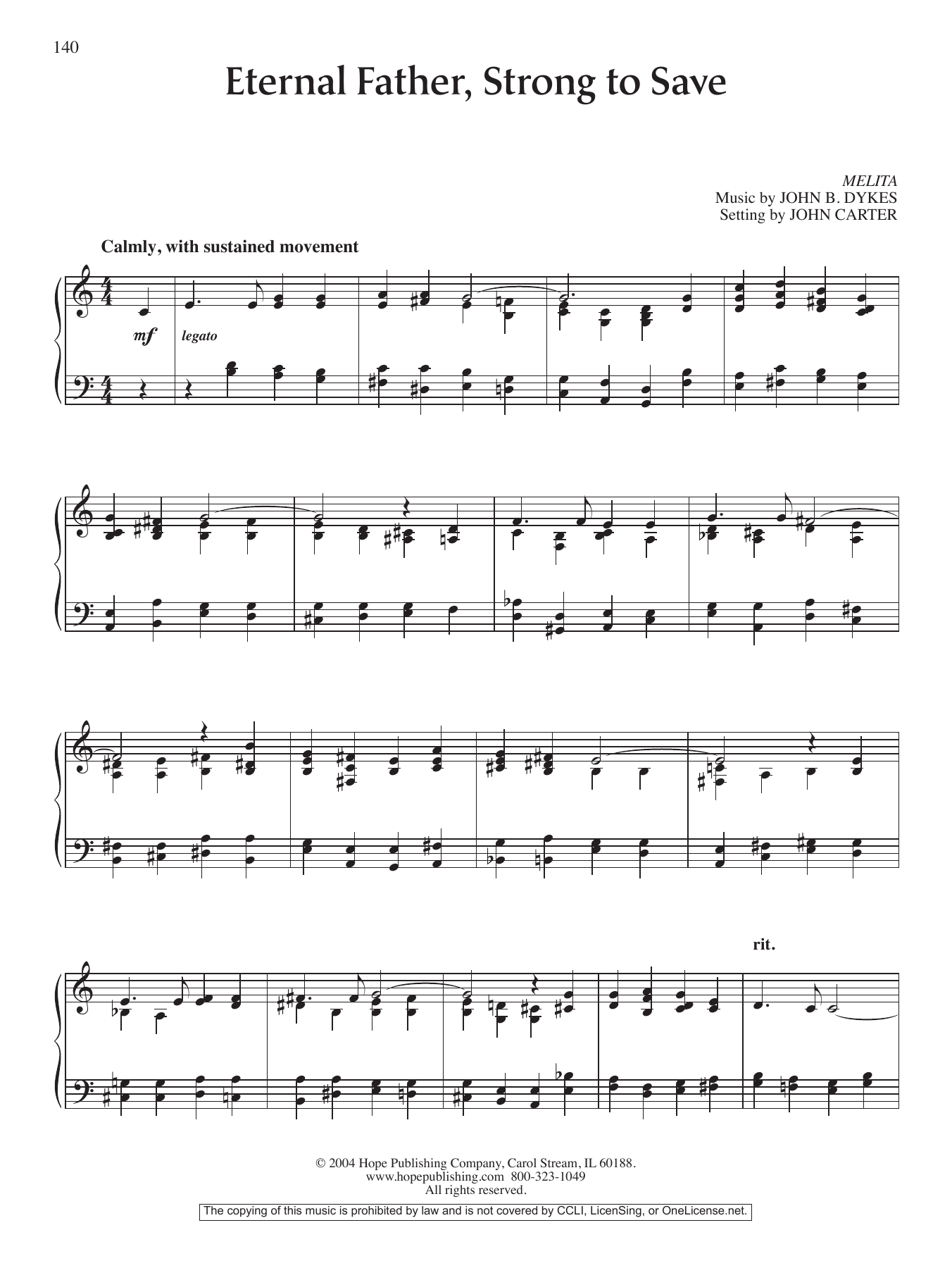 John Carter Eternal Father, Strong to Save sheet music notes and chords arranged for Piano Solo