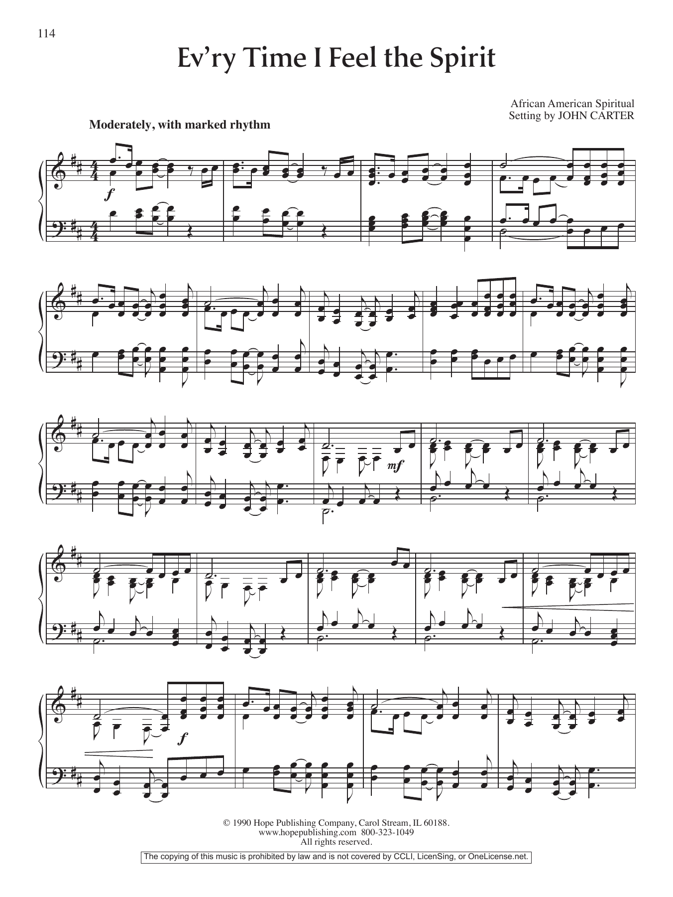 John Carter Ev'ry Time I Feel The Spirit sheet music notes and chords arranged for Piano Solo
