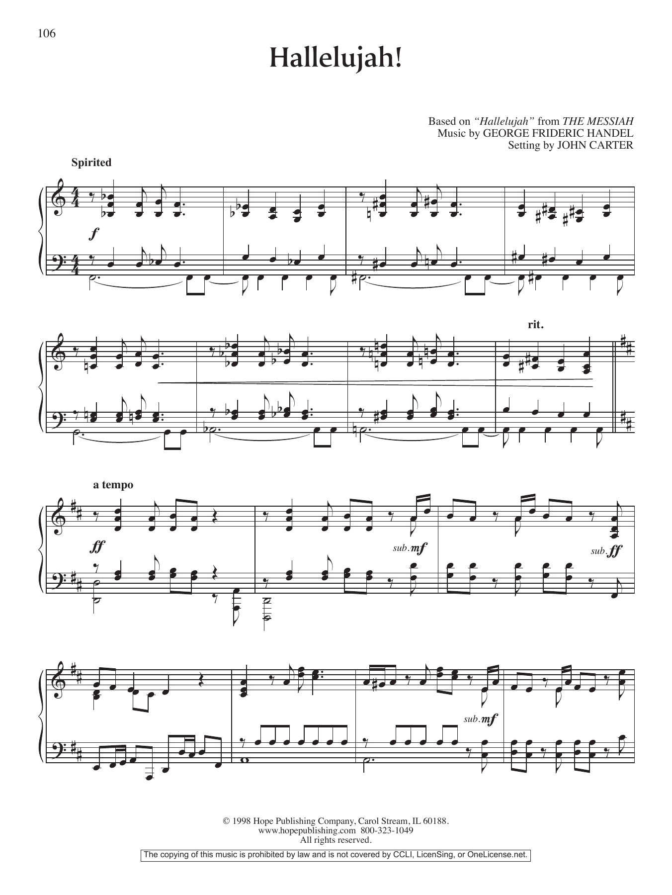 John Carter Hallelujah! sheet music notes and chords arranged for Piano Solo
