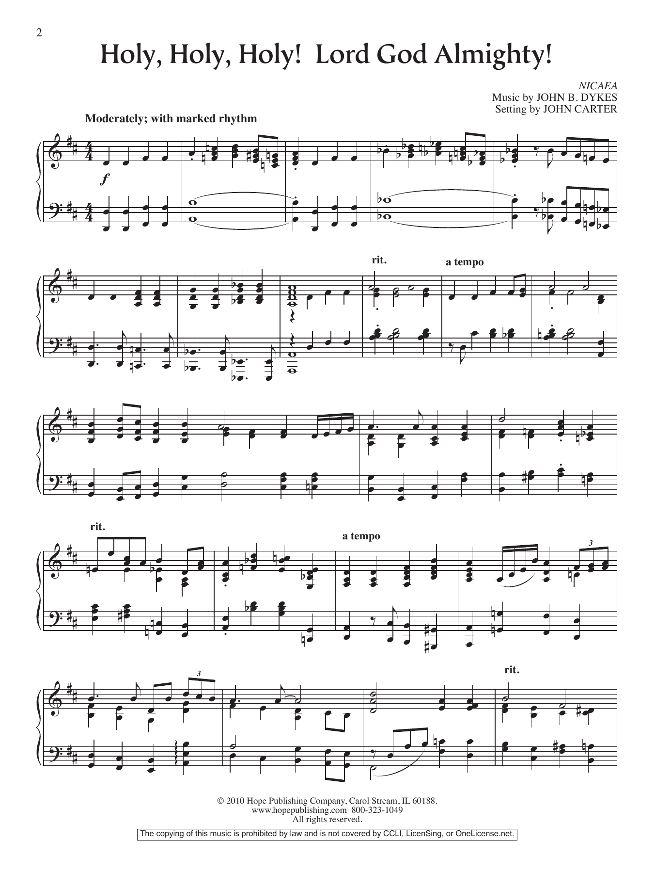 John Carter Holy, Holy, Holy! Lord God Almighty! sheet music notes and chords arranged for Piano Solo