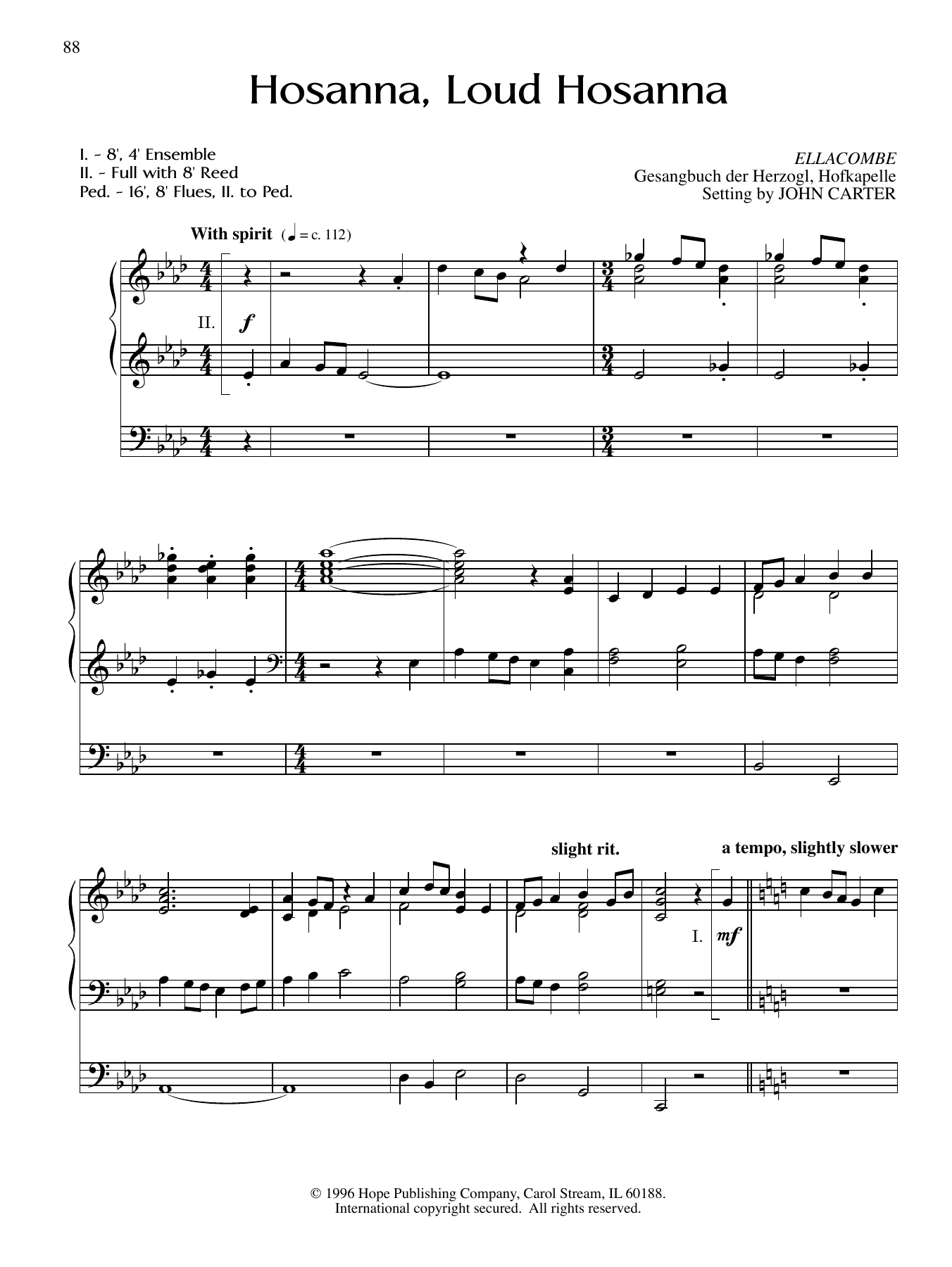 John Carter Hosanna, Loud Hosanna sheet music notes and chords arranged for Organ