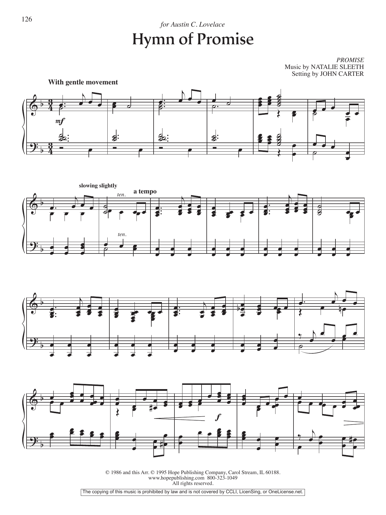 John Carter Hymn of Promise sheet music notes and chords arranged for Piano Solo