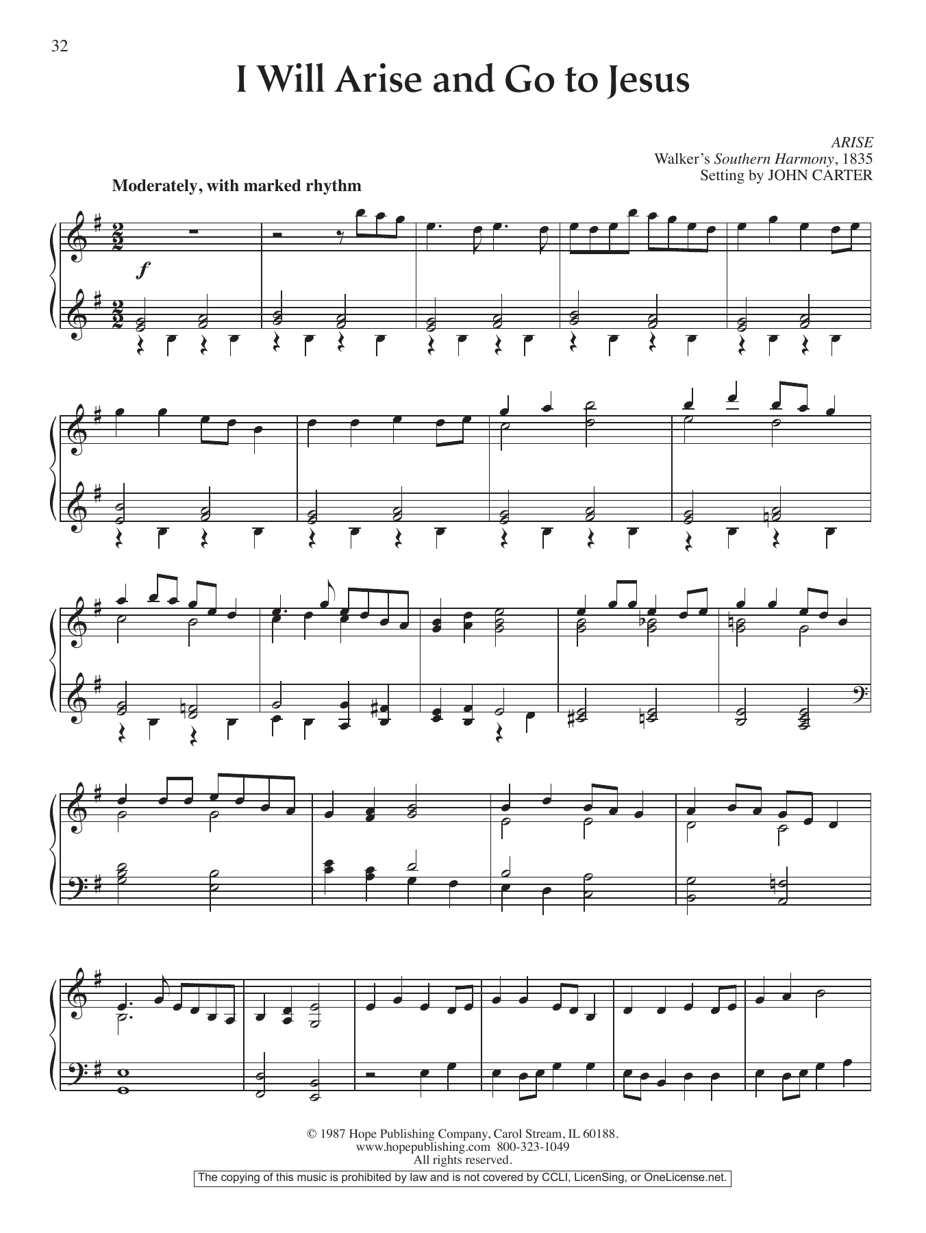 John Carter I Will Arise and Go to Jesus sheet music notes and chords arranged for Piano Solo