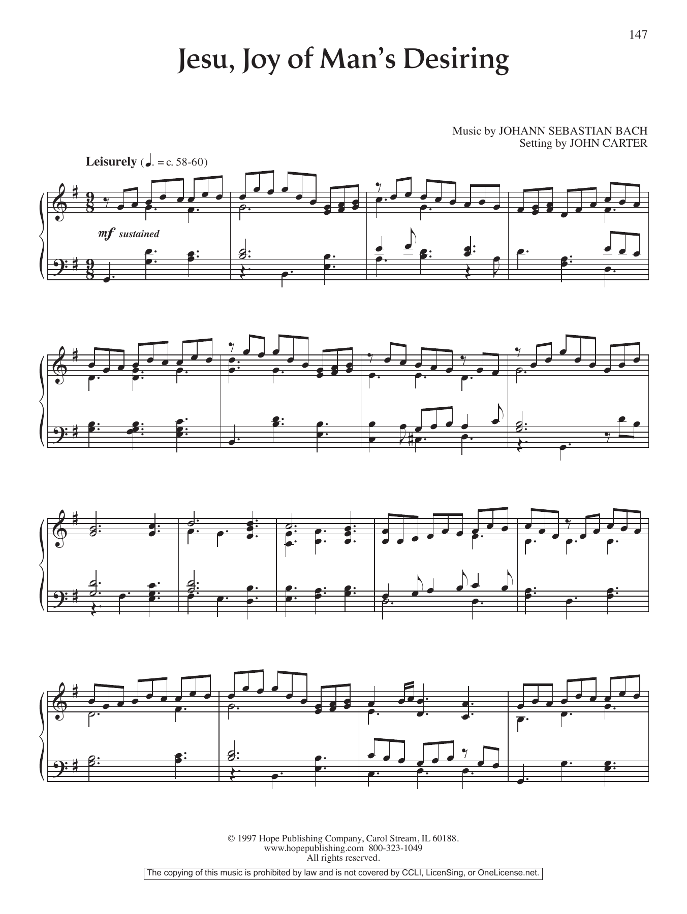 John Carter Jesu, Joy of Man's Desiring sheet music notes and chords arranged for Piano Solo