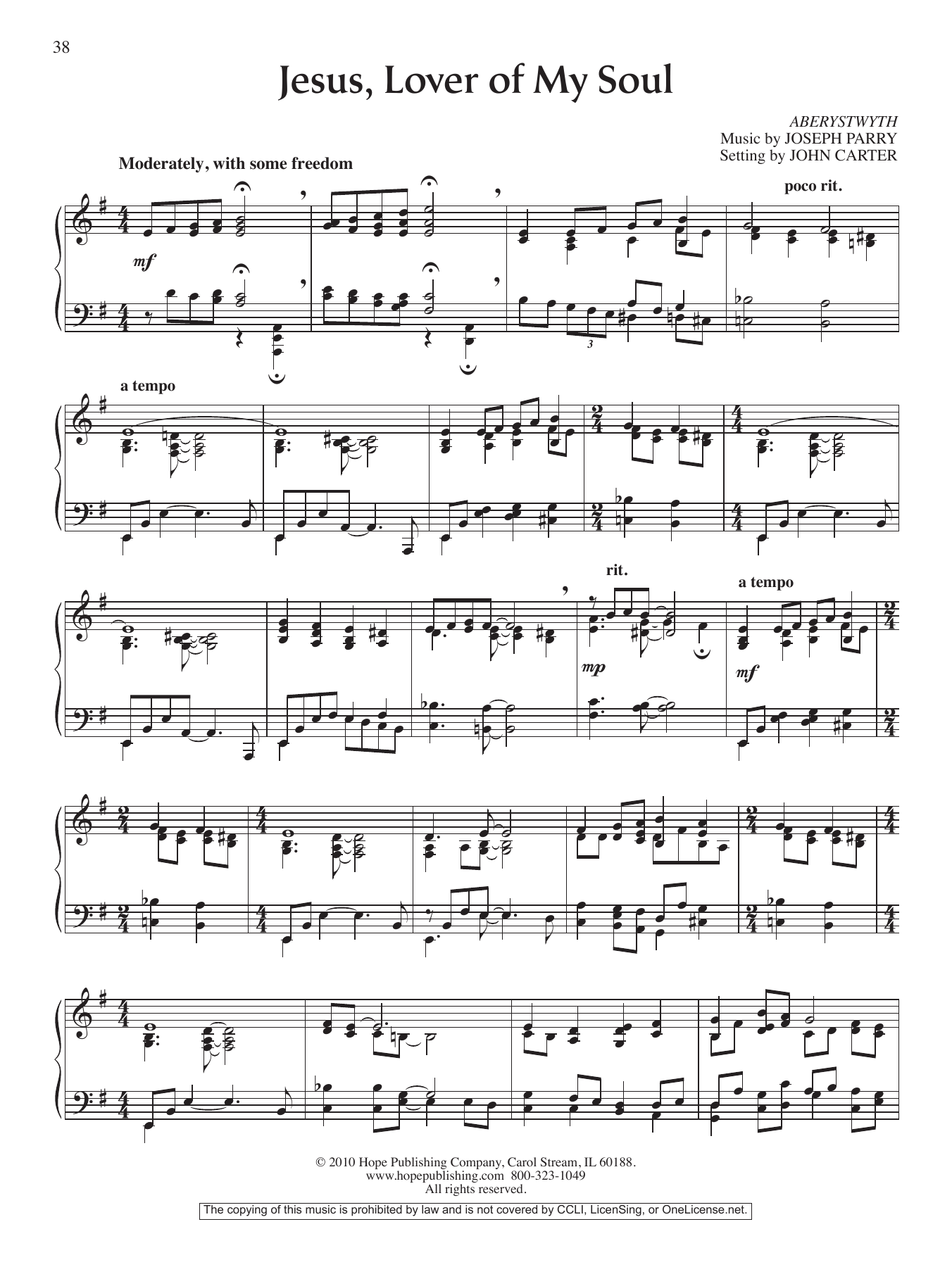 John Carter Jesus, Lover of My Soul sheet music notes and chords arranged for Piano Solo