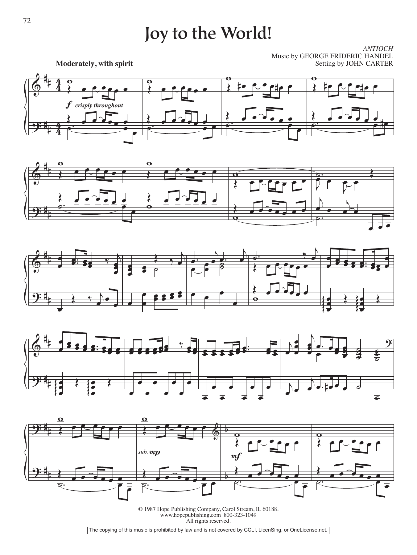John Carter Joy to the World! sheet music notes and chords arranged for Piano Solo