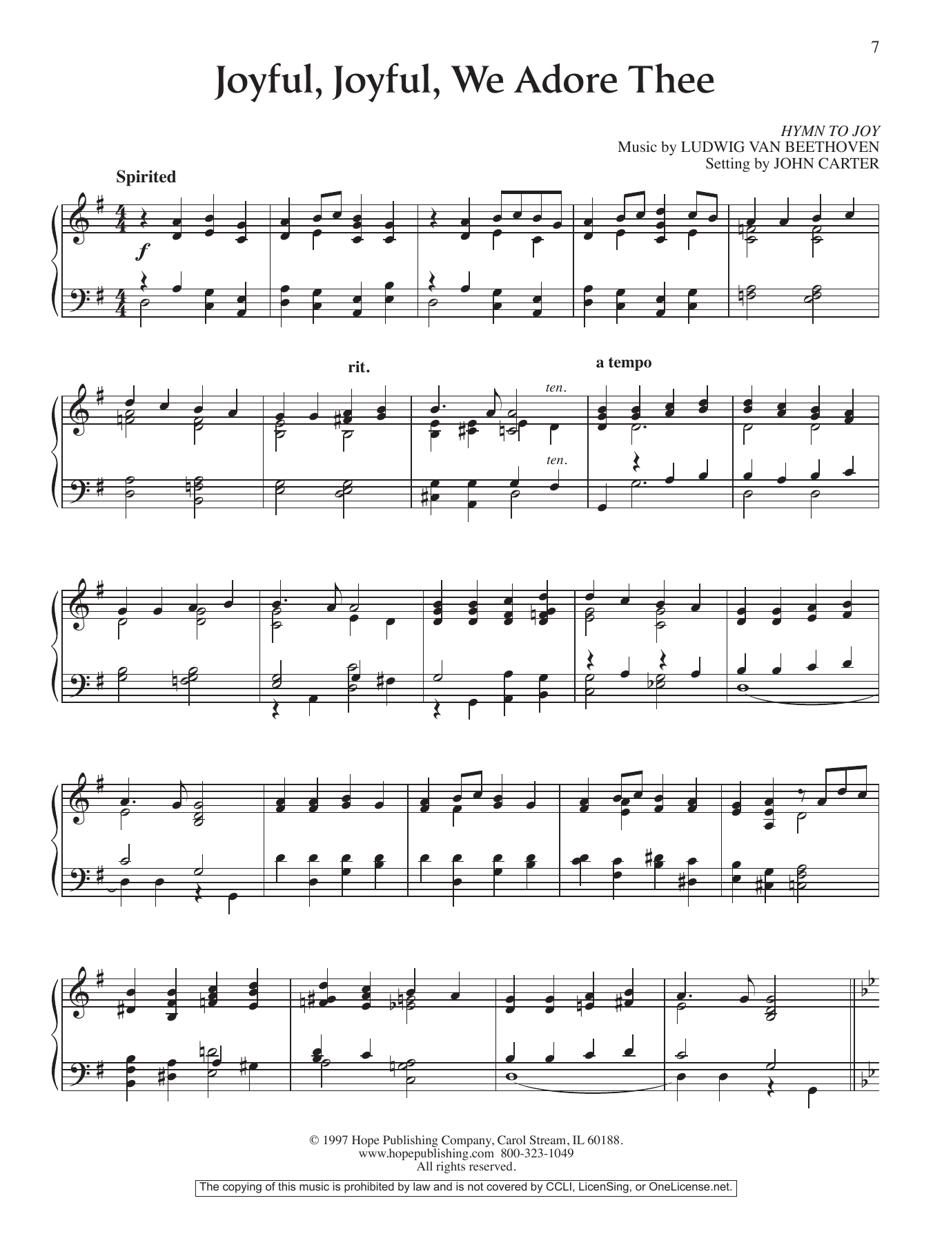 John Carter Joyful, Joyful, We Adore Thee sheet music notes and chords arranged for Piano Solo