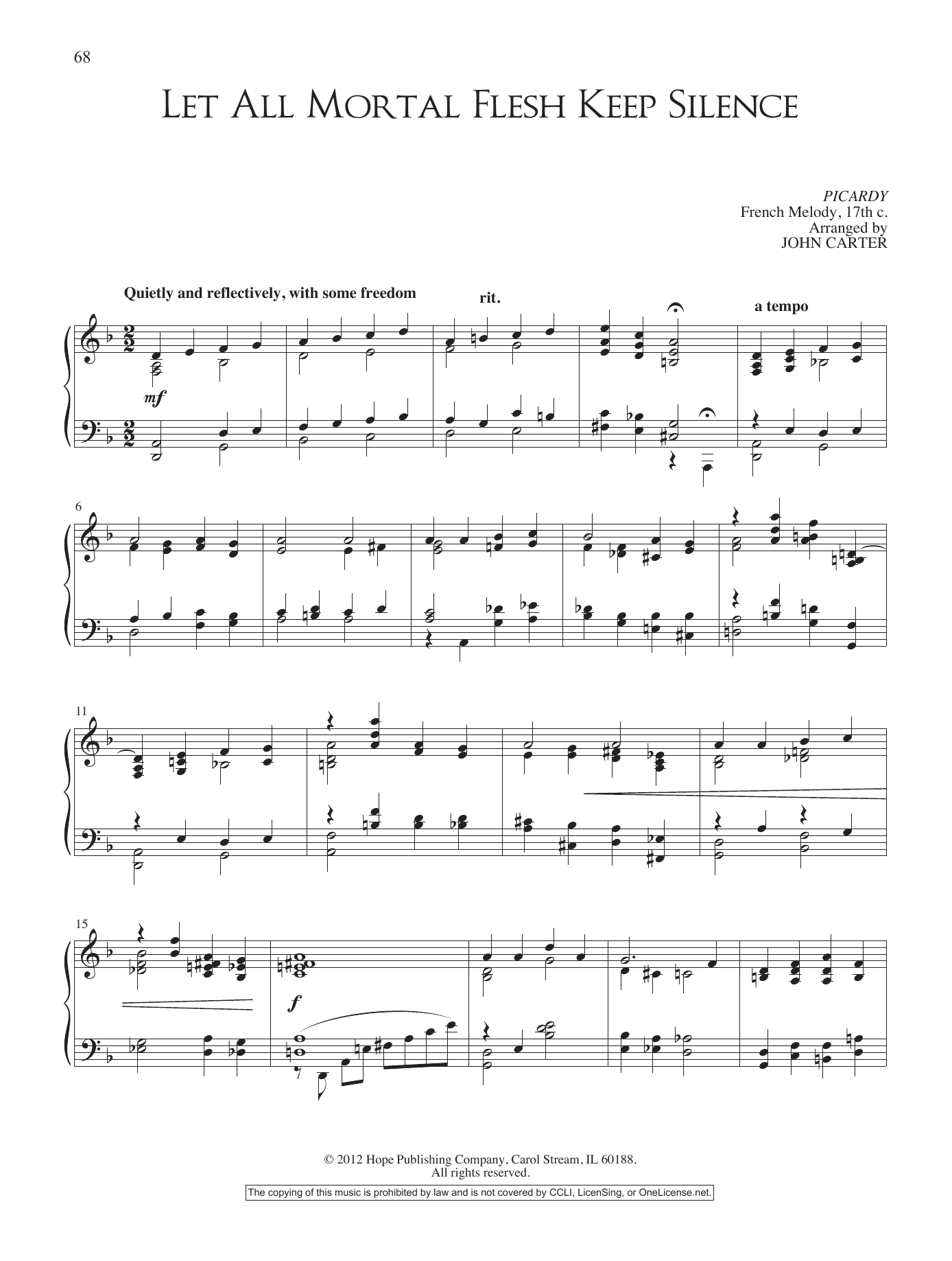 John Carter Let All Mortal Flesh Keep Silence sheet music notes and chords arranged for Piano Solo