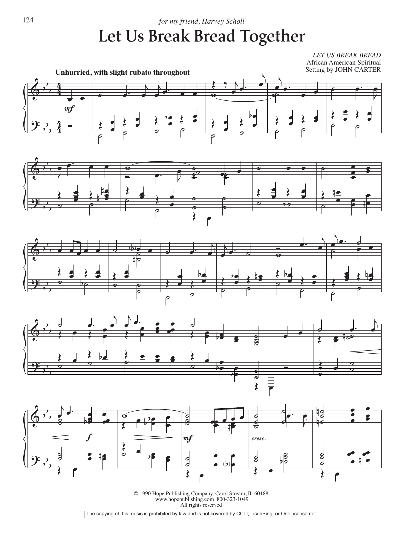 John Carter Let Us Break Bread Together sheet music notes and chords arranged for Piano Solo