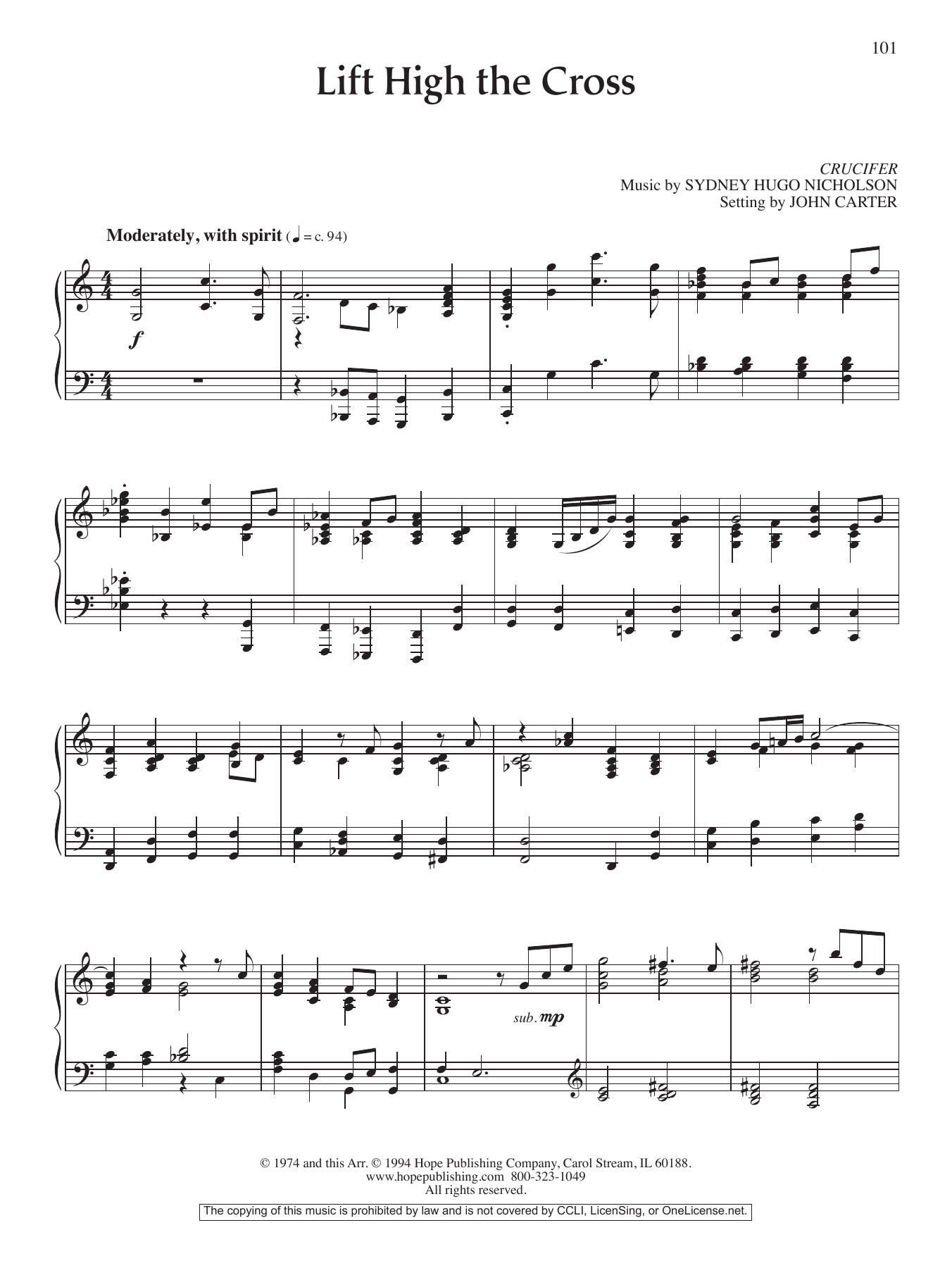 John Carter Lift High the Cross sheet music notes and chords arranged for Piano Solo