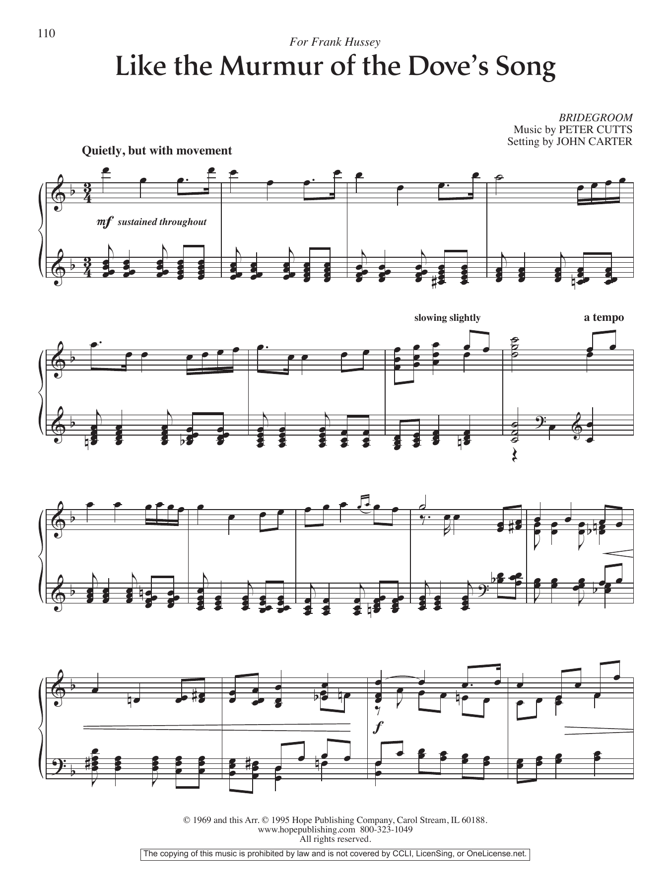 John Carter Like the Murmur of the Dove's Song sheet music notes and chords arranged for Piano Solo