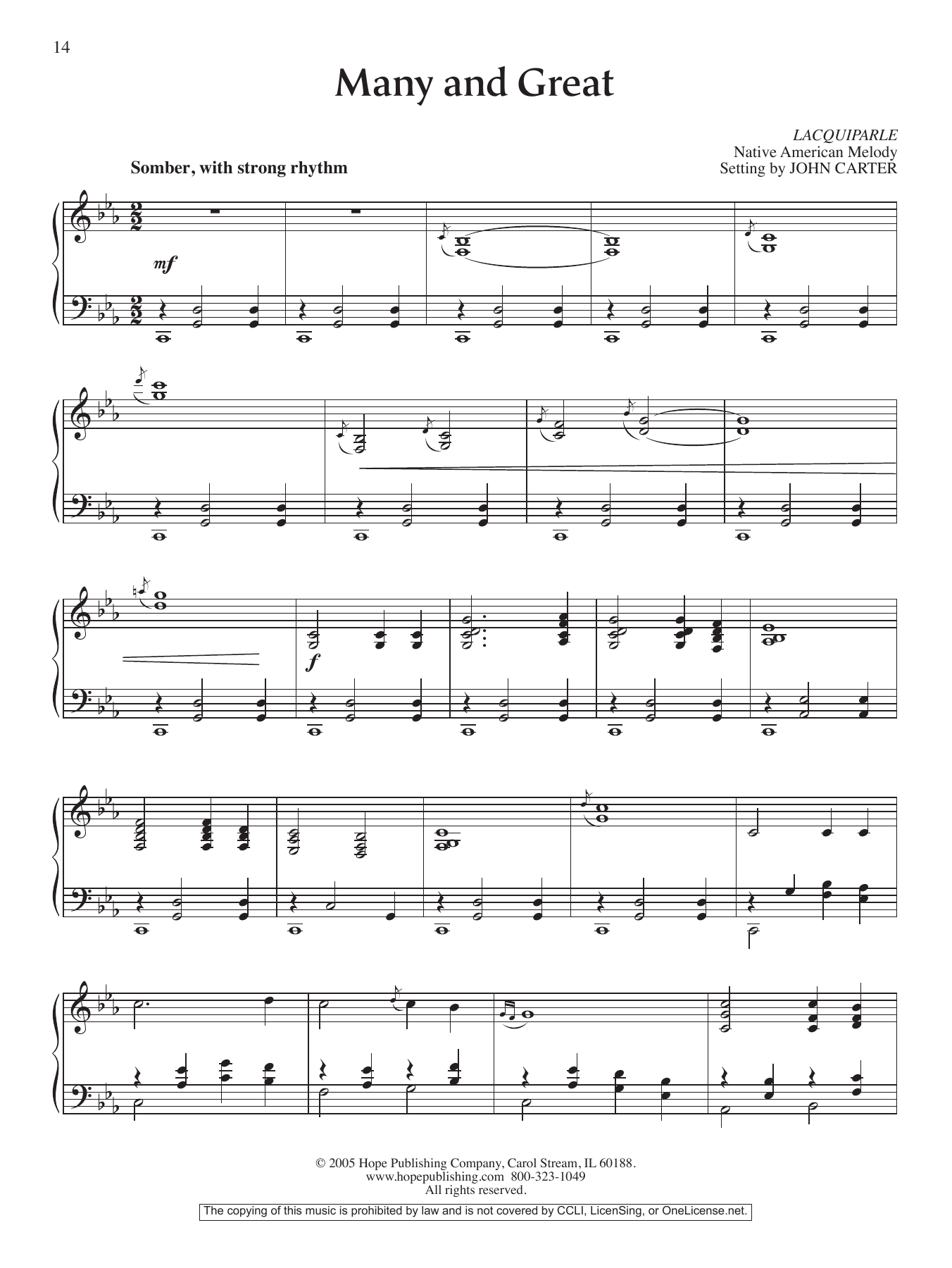 John Carter Many and Great sheet music notes and chords arranged for Piano Solo