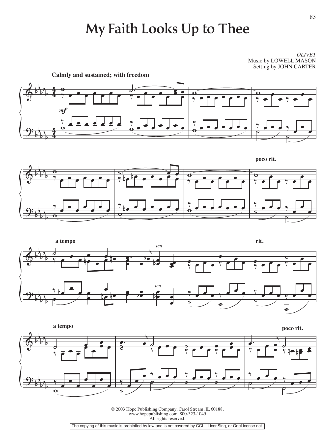 John Carter My Faith Looks Up To Thee sheet music notes and chords arranged for Piano Solo