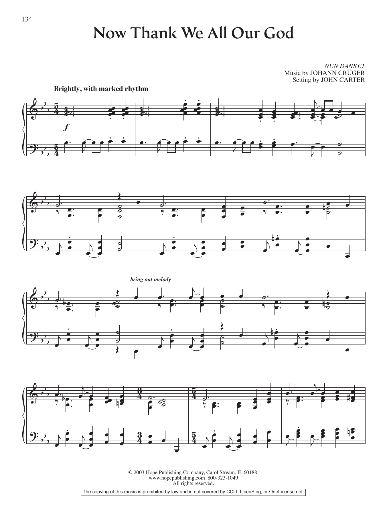 John Carter Now Thank We All Our God sheet music notes and chords arranged for Piano Solo