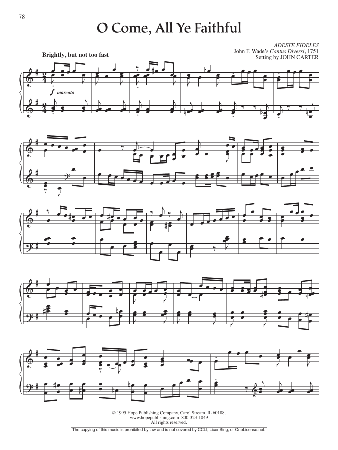 John Carter O Come, All Ye Faithful sheet music notes and chords arranged for Piano Solo