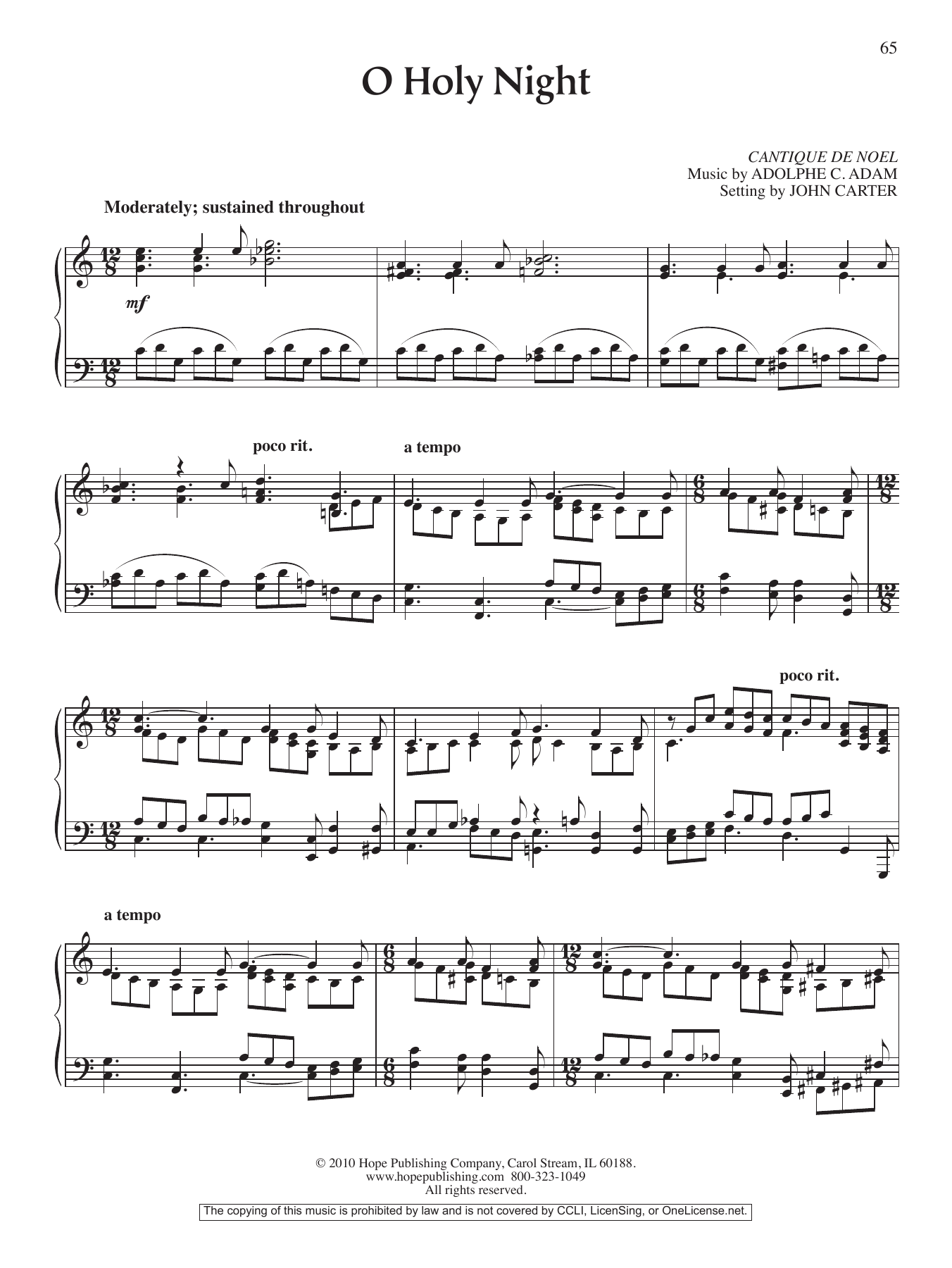 John Carter O Holy Night sheet music notes and chords arranged for Piano Solo