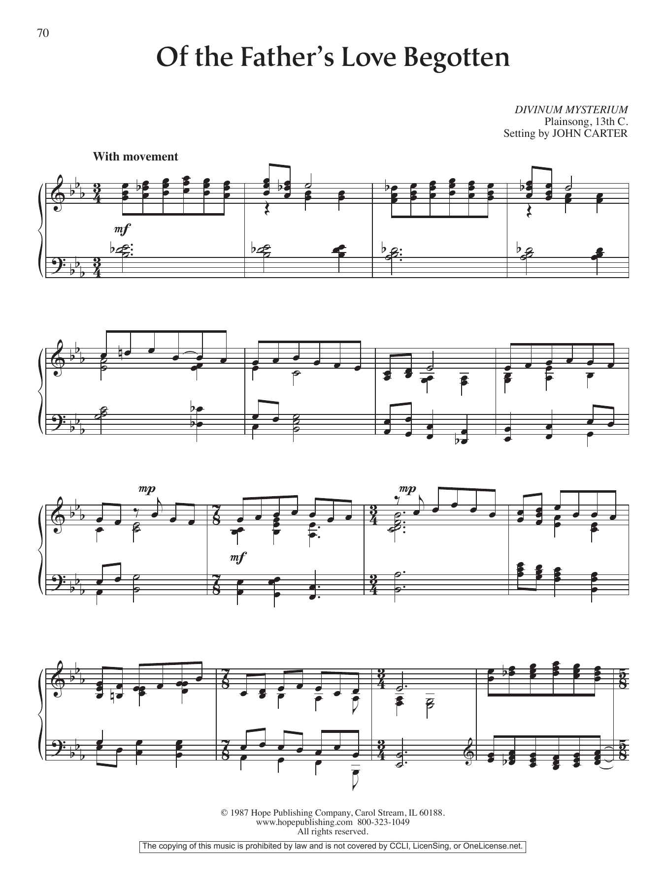 John Carter Of the Father's Love Begotten sheet music notes and chords arranged for Piano Solo