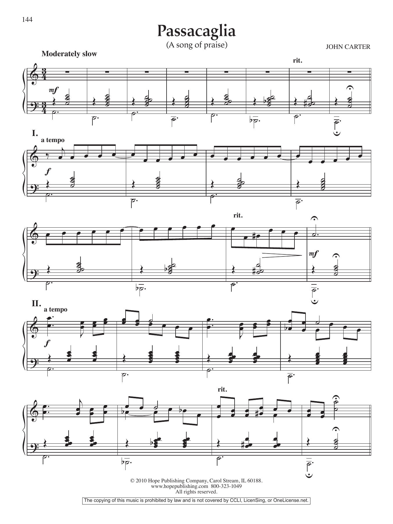 John Carter Passacaglia (A song of praise) sheet music notes and chords arranged for Piano Solo