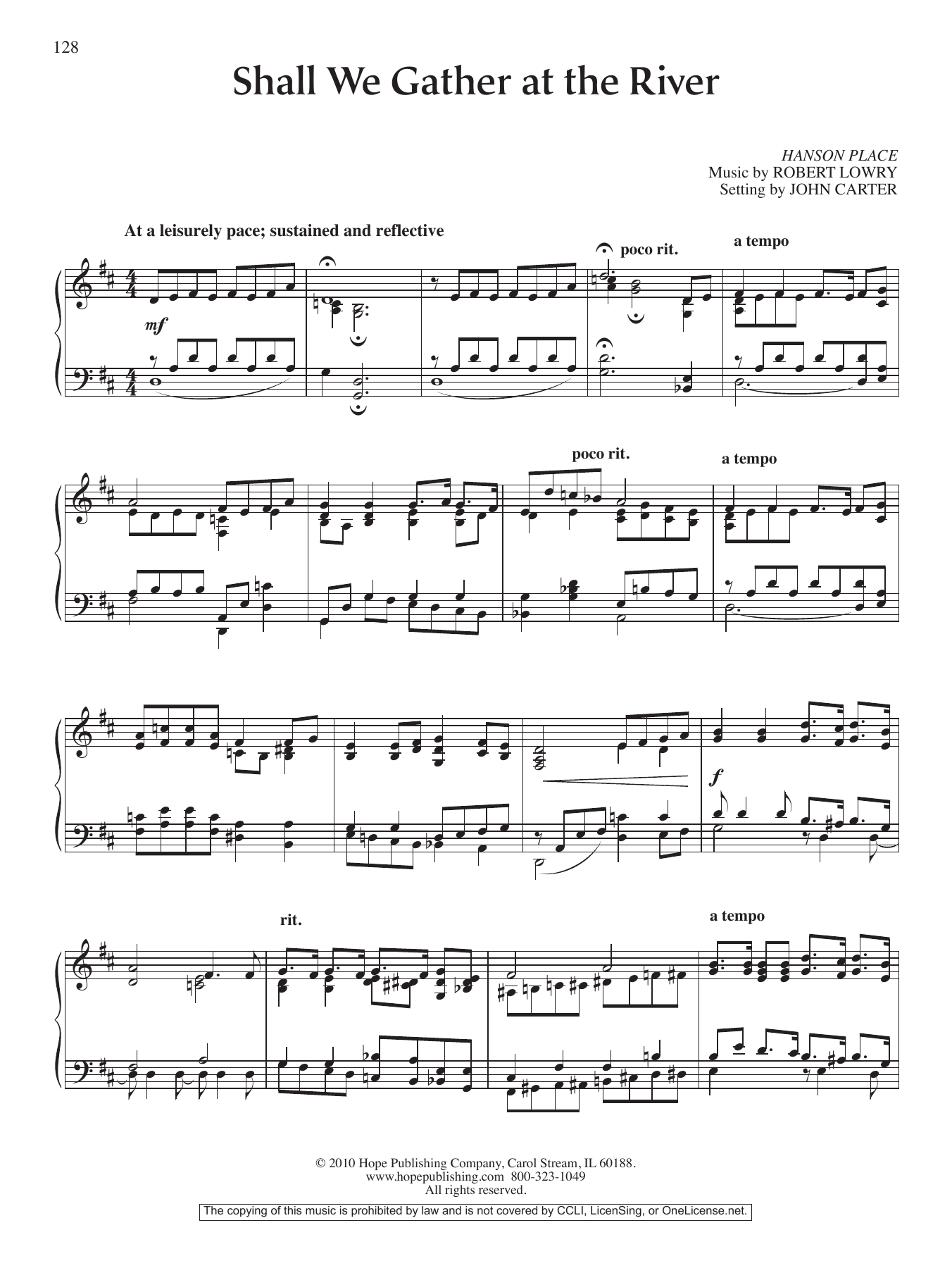 John Carter Shall We Gather At The River sheet music notes and chords arranged for Piano Solo