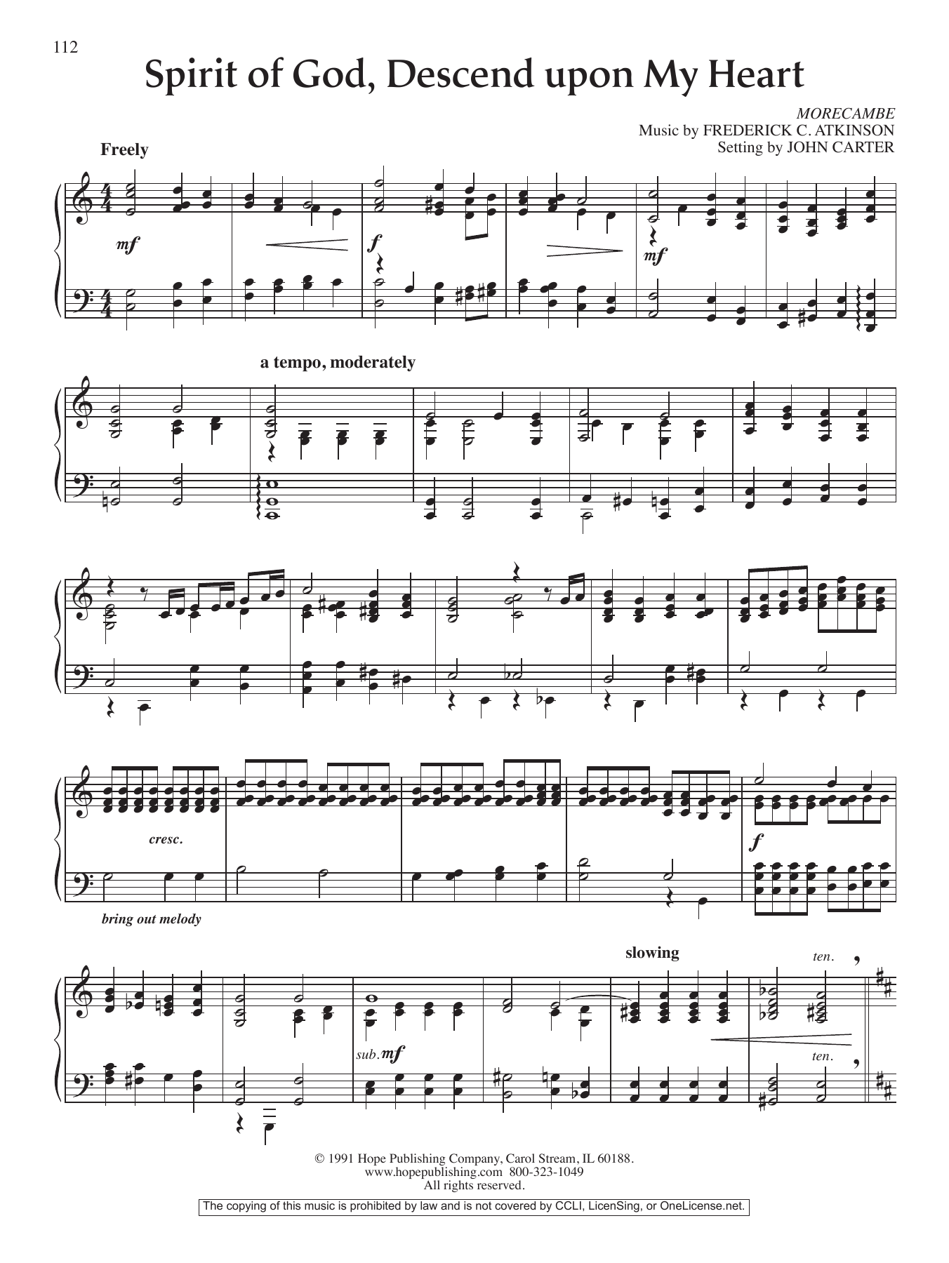 John Carter Spirit Of God, Descend Upon My Heart sheet music notes and chords arranged for Piano Solo