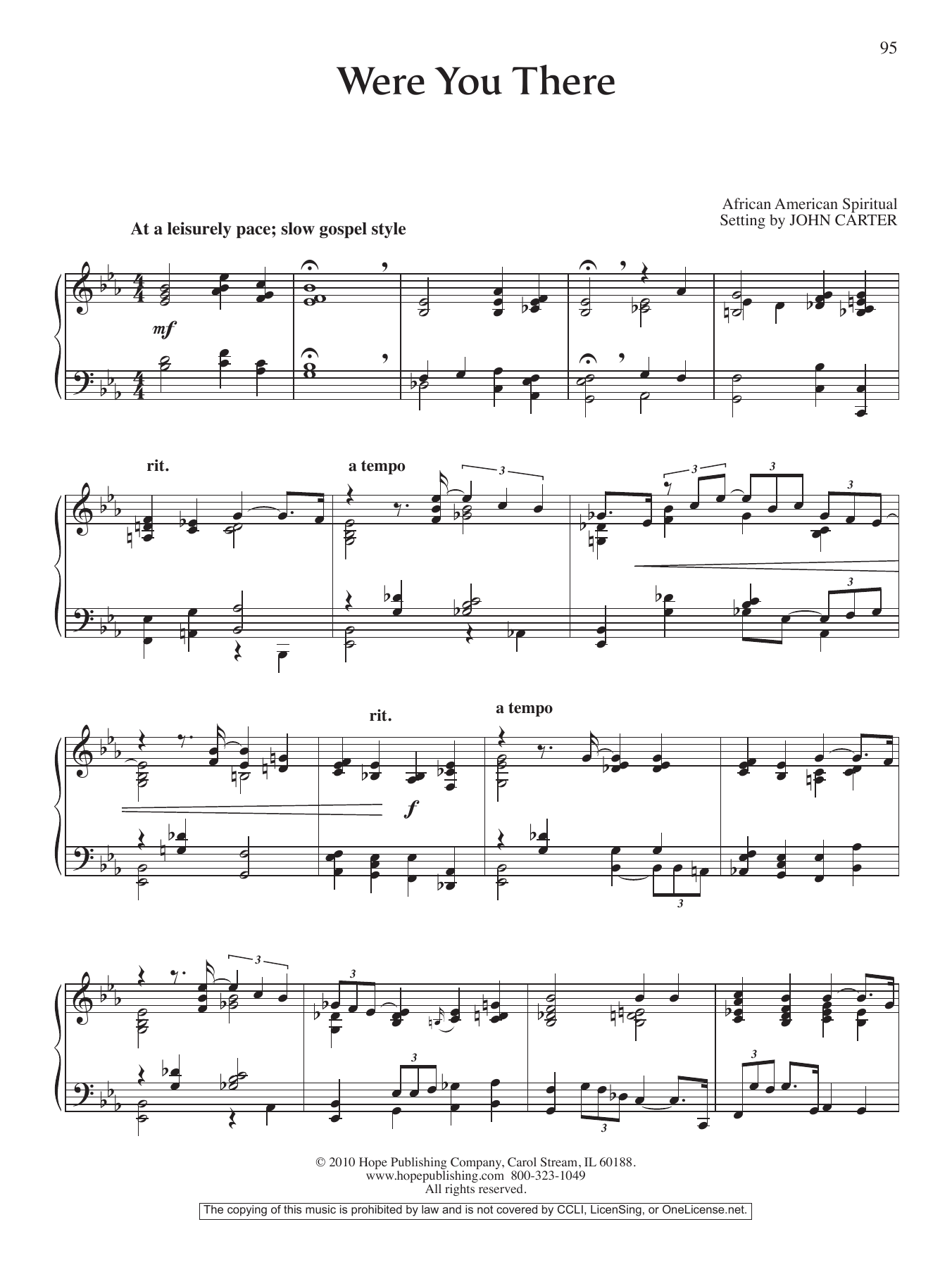 John Carter Were You There sheet music notes and chords arranged for Piano Solo