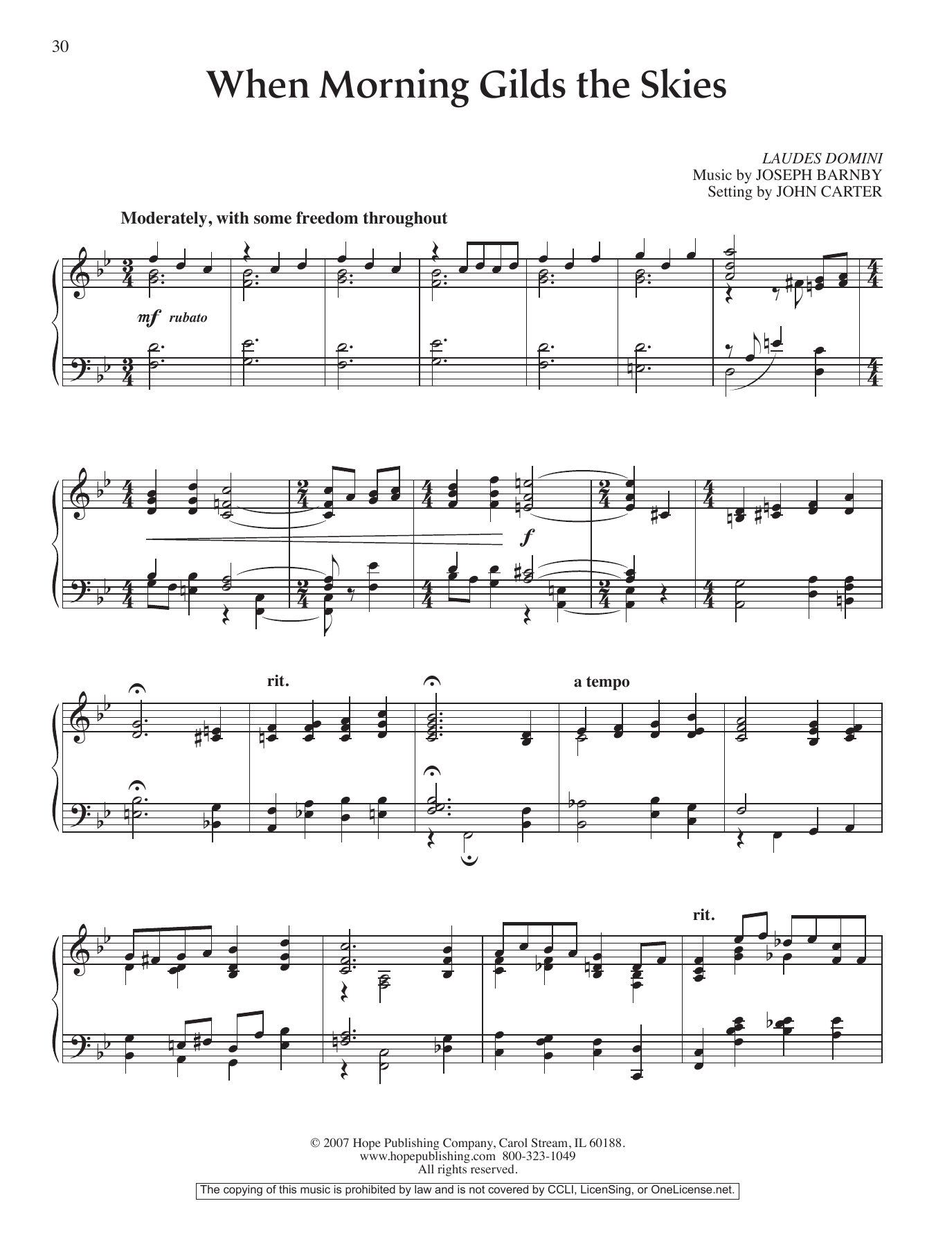 John Carter When Morning Gilds the Skies sheet music notes and chords arranged for Piano Solo