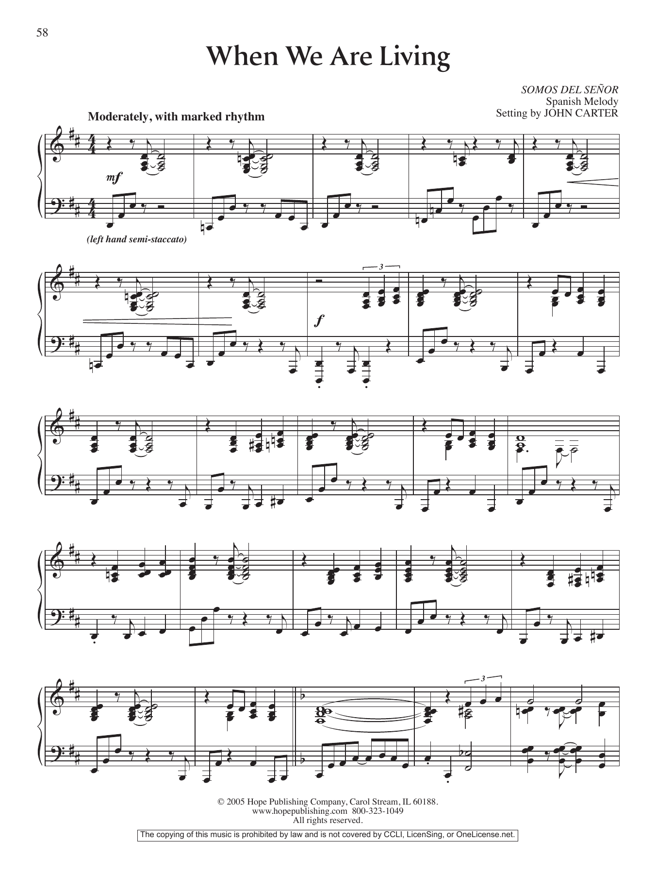 John Carter When We Are Living sheet music notes and chords arranged for Piano Solo