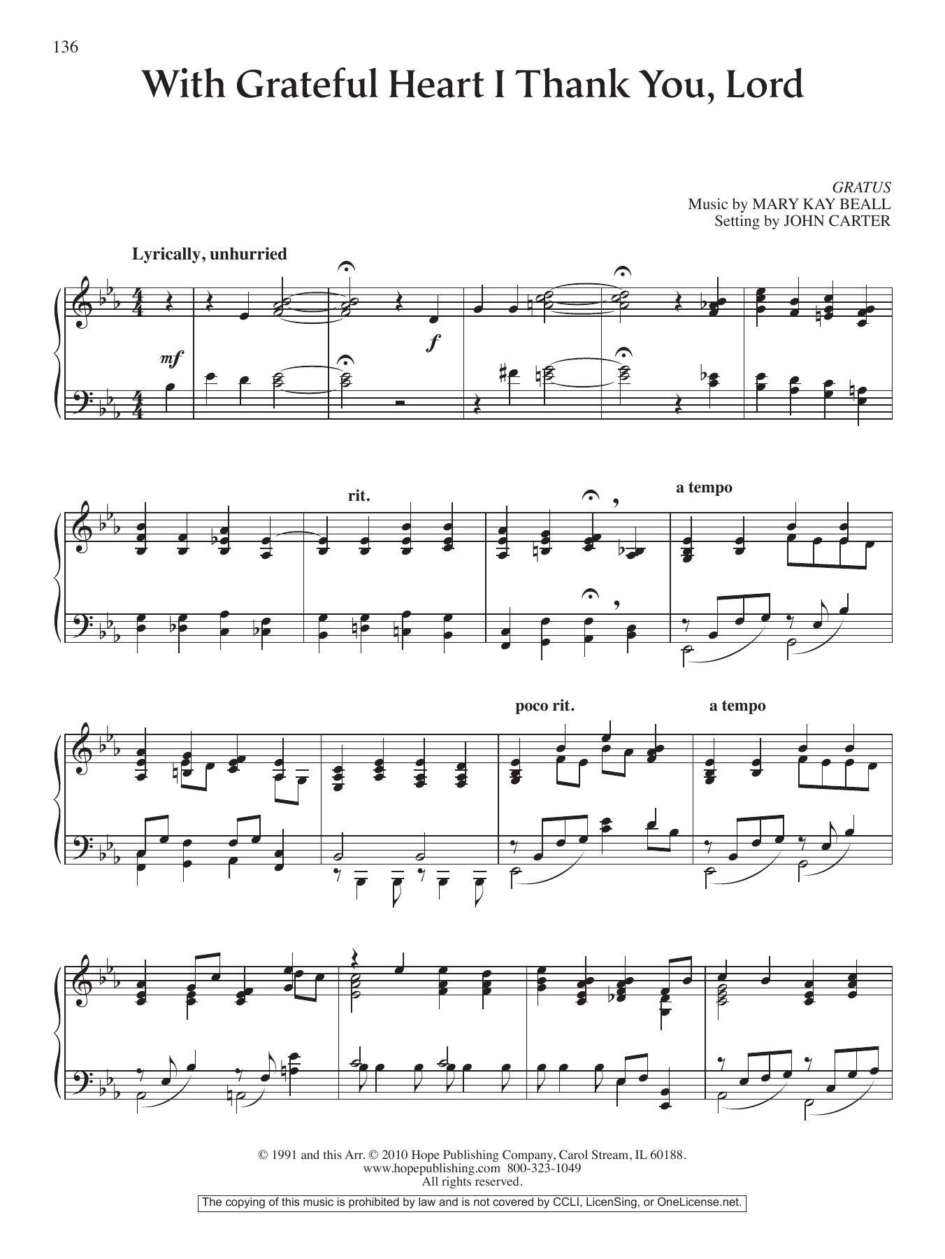 John Carter With Grateful Heart I Thank You, Lord sheet music notes and chords arranged for Piano Solo