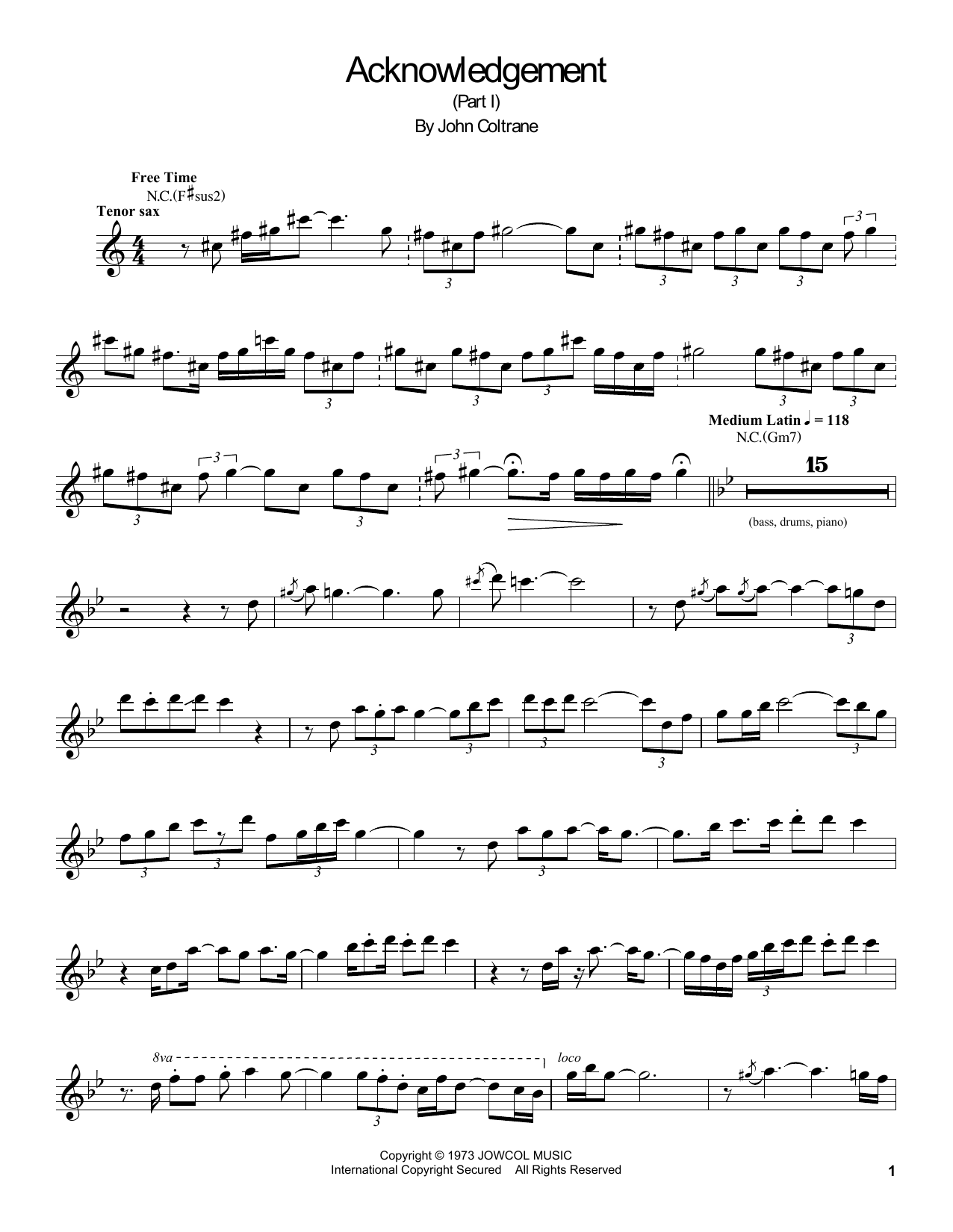 John Coltrane Acknowledgement sheet music notes and chords arranged for Real Book – Melody & Chords