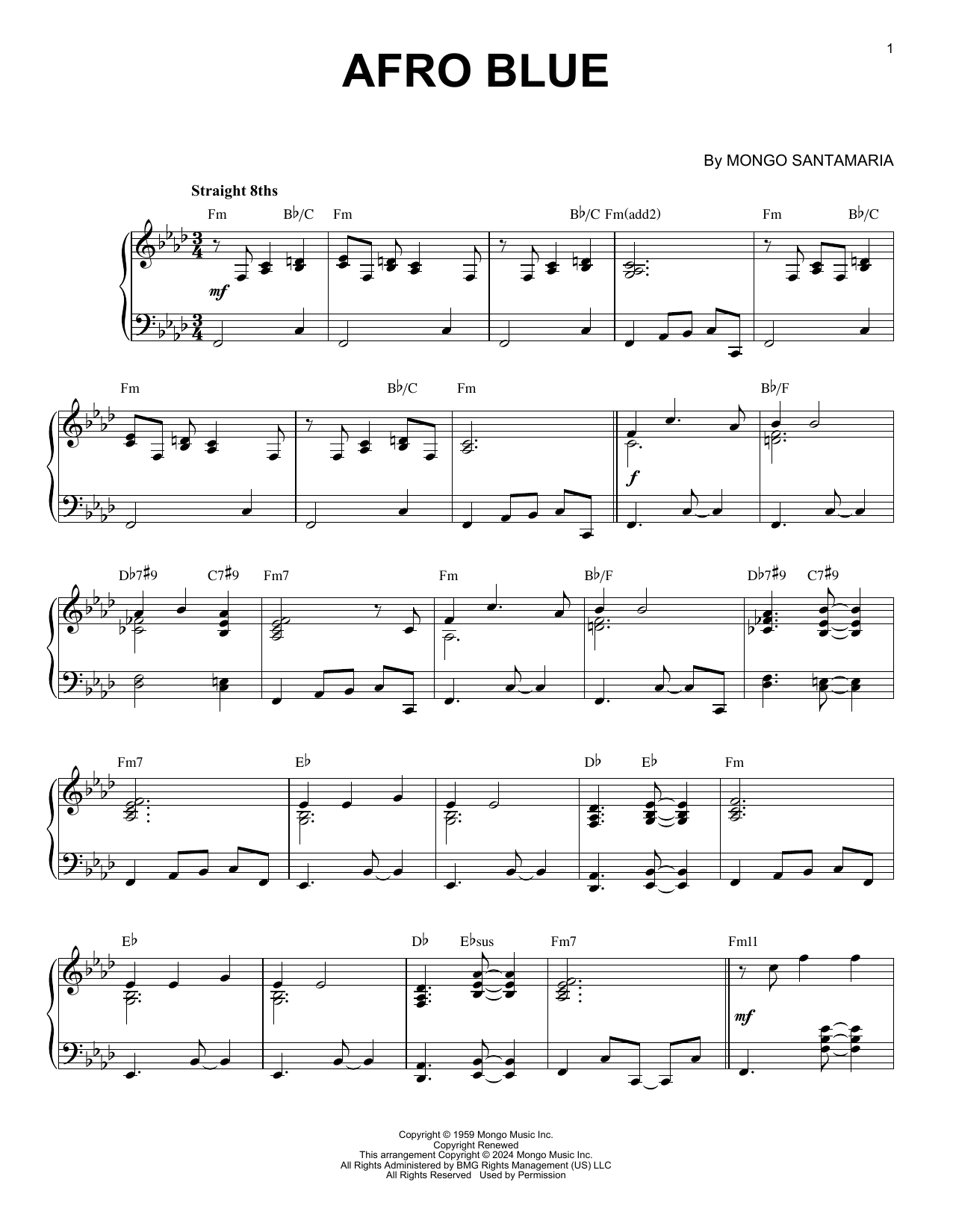 John Coltrane Afro Blue (arr. Brent Edstrom) sheet music notes and chords arranged for Piano Solo