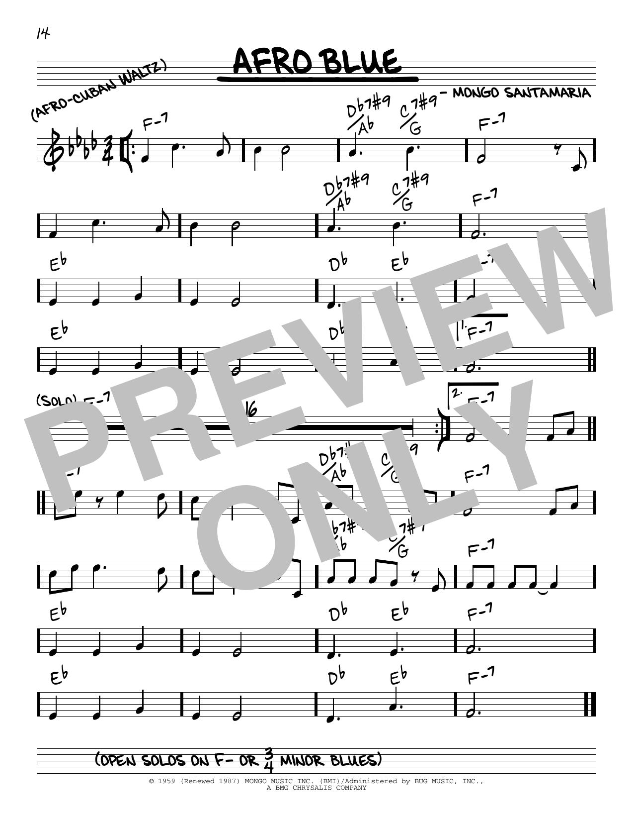 John Coltrane Afro Blue sheet music notes and chords arranged for Real Book – Melody & Chords – C Instruments